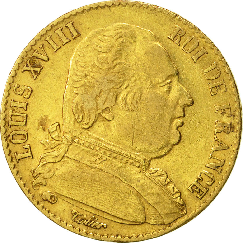 [#481009] Francia, Louis XVIII, 20 Francs, 1814, Paris, MBC, Oro, KM:706.1