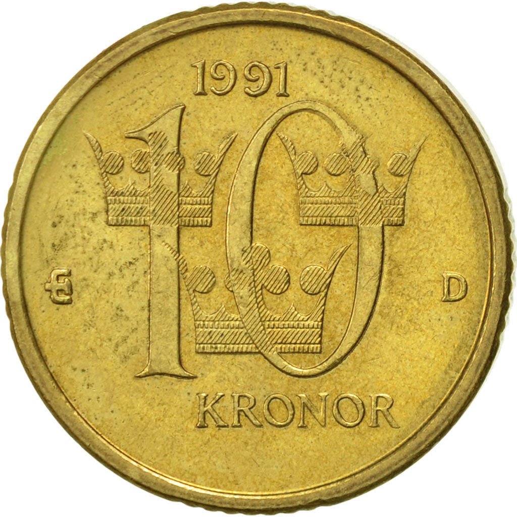 420215 Coin Sweden Carl Xvi Gustaf 10 Kronor 1991 Au 55 58 Ebay