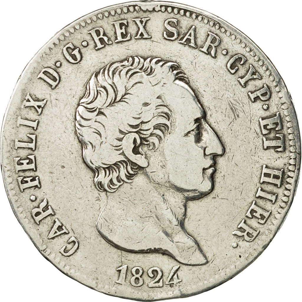 [#452431] États italiens, SARDINIA, Carlo Felice, 5 Lire, 1824