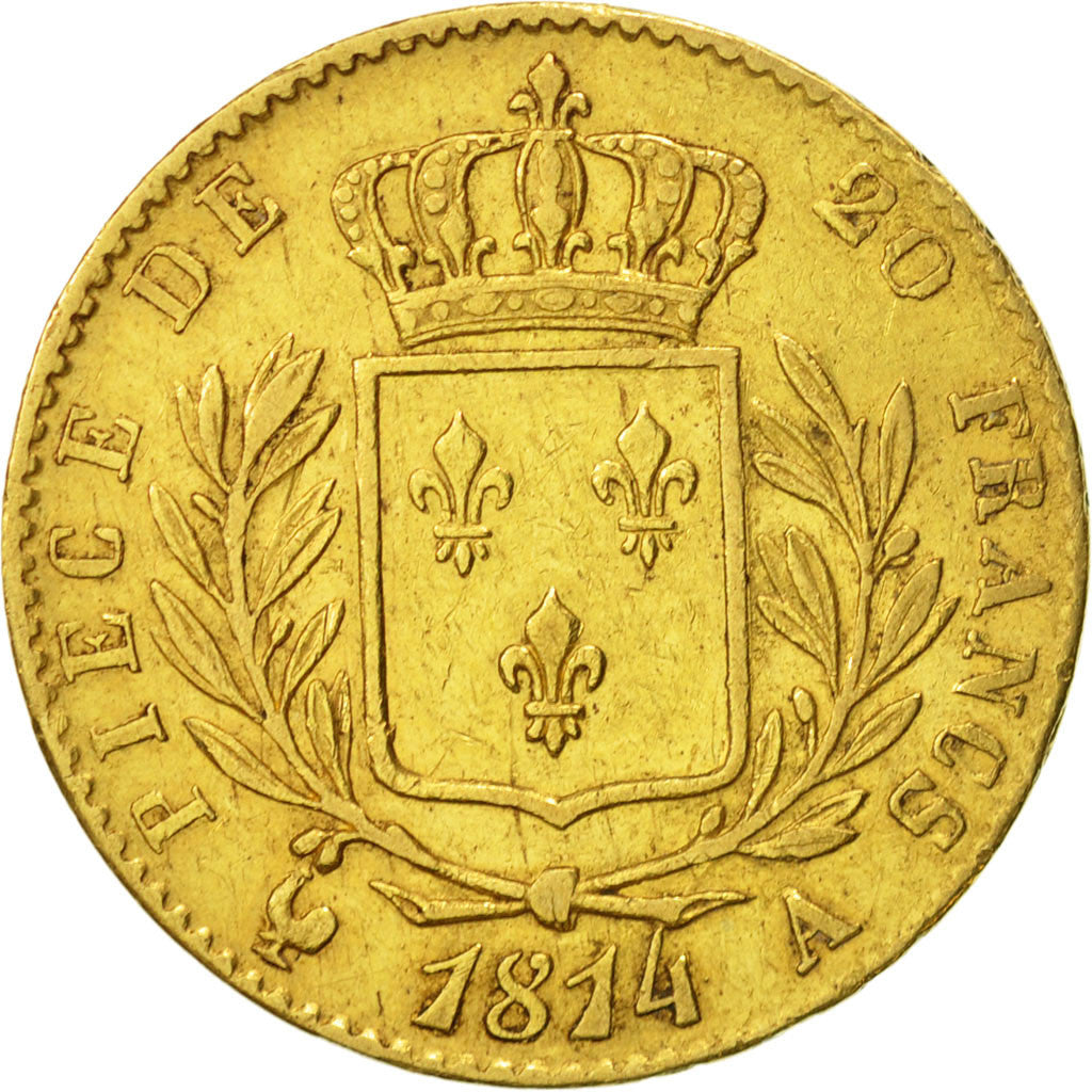 [#481009] Francia, Louis XVIII, 20 Francs, 1814, Paris, MBC, Oro, KM:706.1