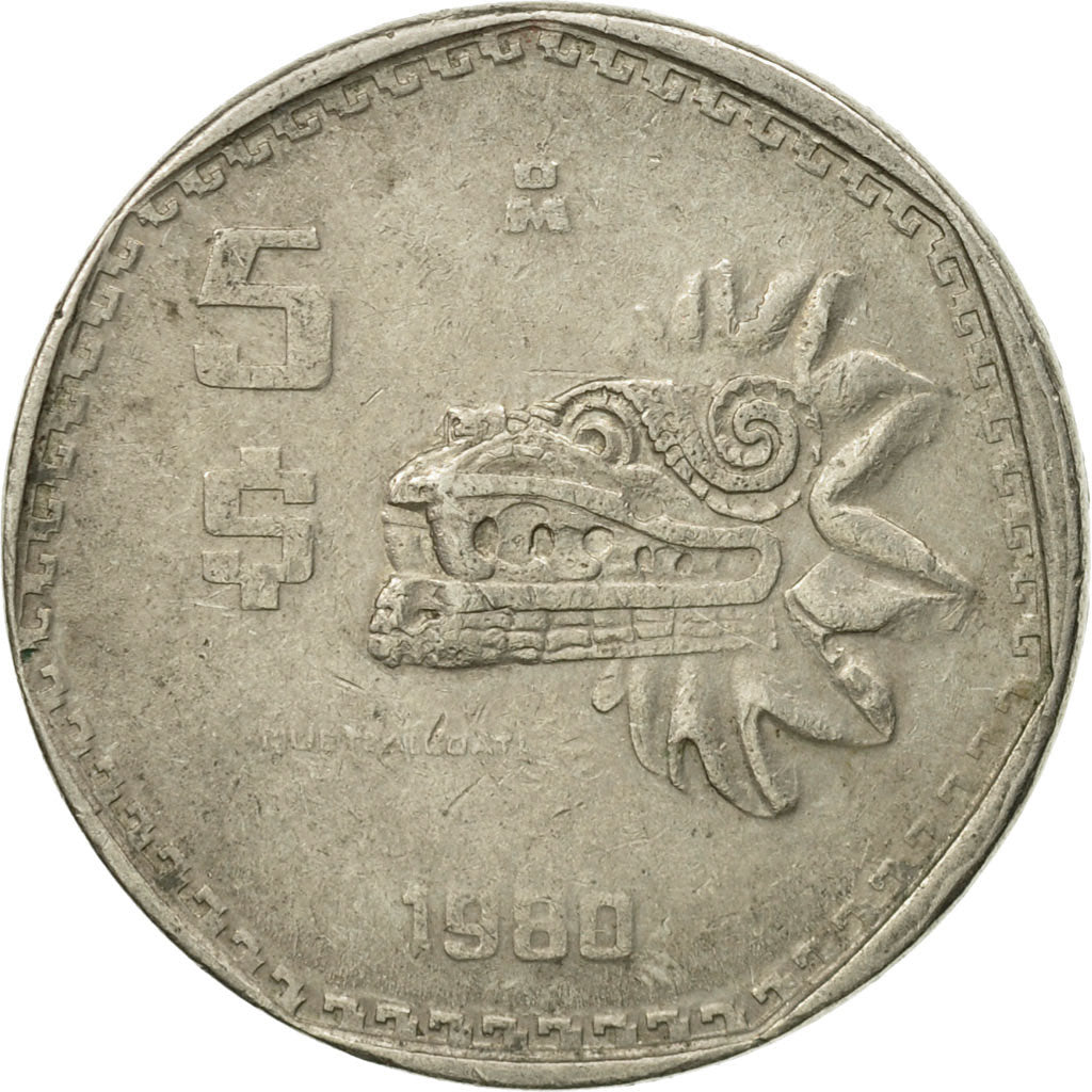 [#582554] Coin, Mexico, 5 Pesos, 1980, Mexico City, VF(20-25), Copper ...