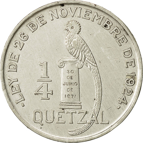 Coin, Guatemala, 1/4 Quetzal, 1926, London, , Silver, KM:243.1