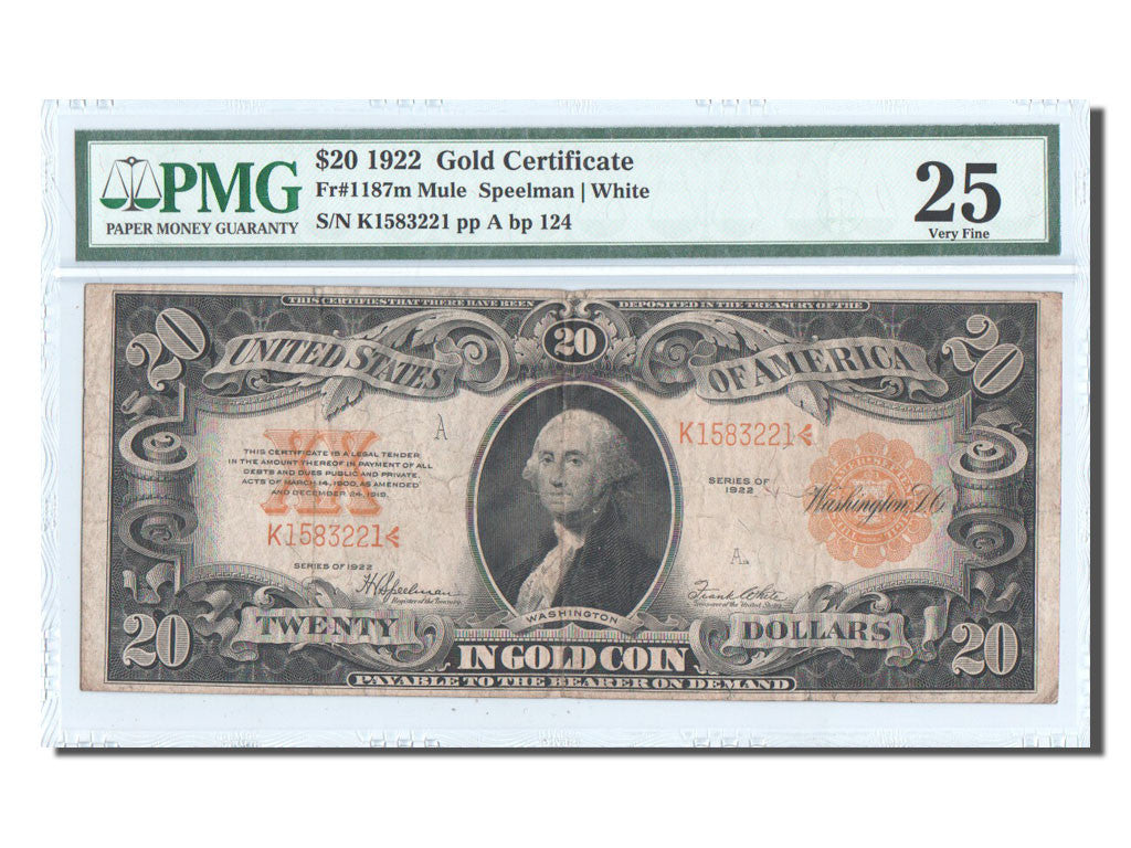[#103668] Vereinigte Staaten, Gold Certificate, 20 Dollars, 1922, Pick 275, PMG