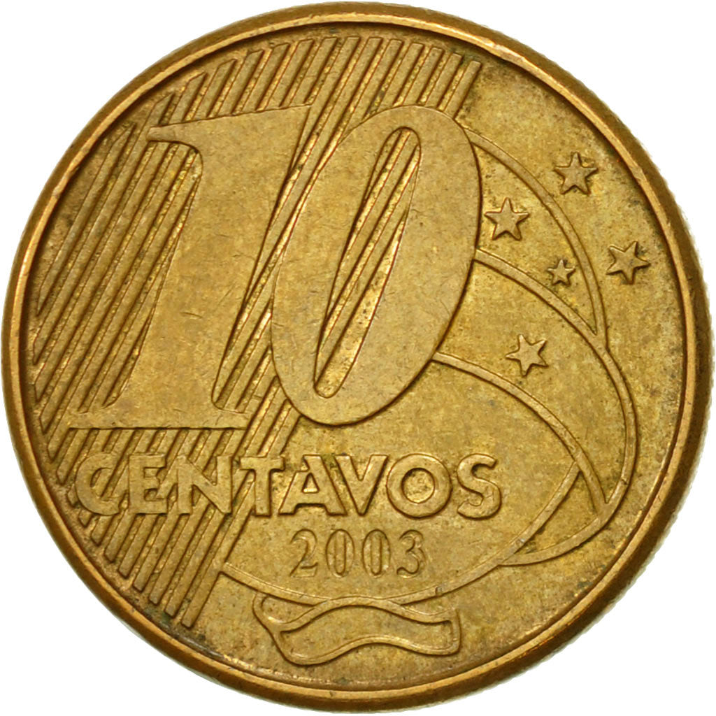 [#543005] Münze, Brasilien, 10 Centavos, 2003, SS, Bronze Plated Steel ...