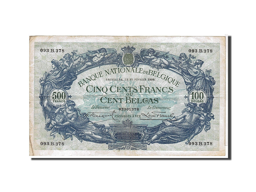 [#111130] Belgique, 500 Francs/ 100 Belga type 1927-36