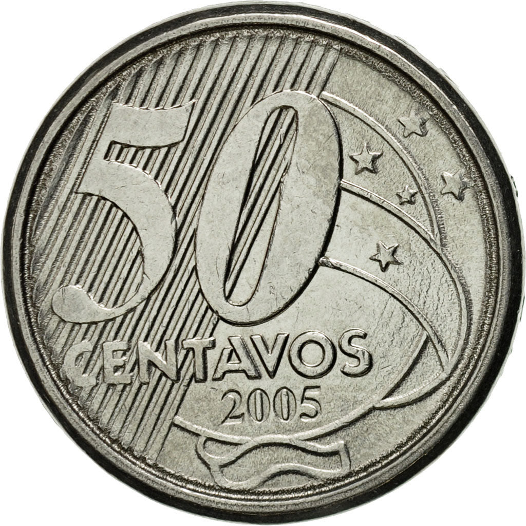 [#542688] Coin, Brazil, 50 Centavos, 2005, AU(55-58), Stainless Steel ...