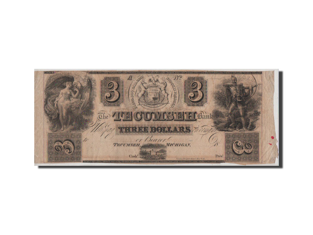[#44671] Etats-Unis, Obsolètes, Michigan, Tecumseh Bank, 3 Dollars 18__
