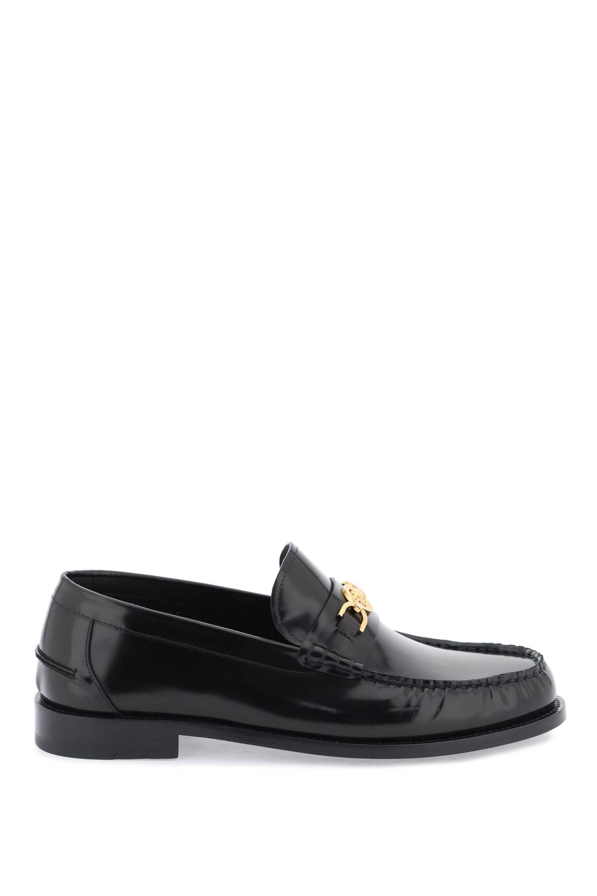 Shop Versace Medusa 95 Loafers In Black  Gold (black)