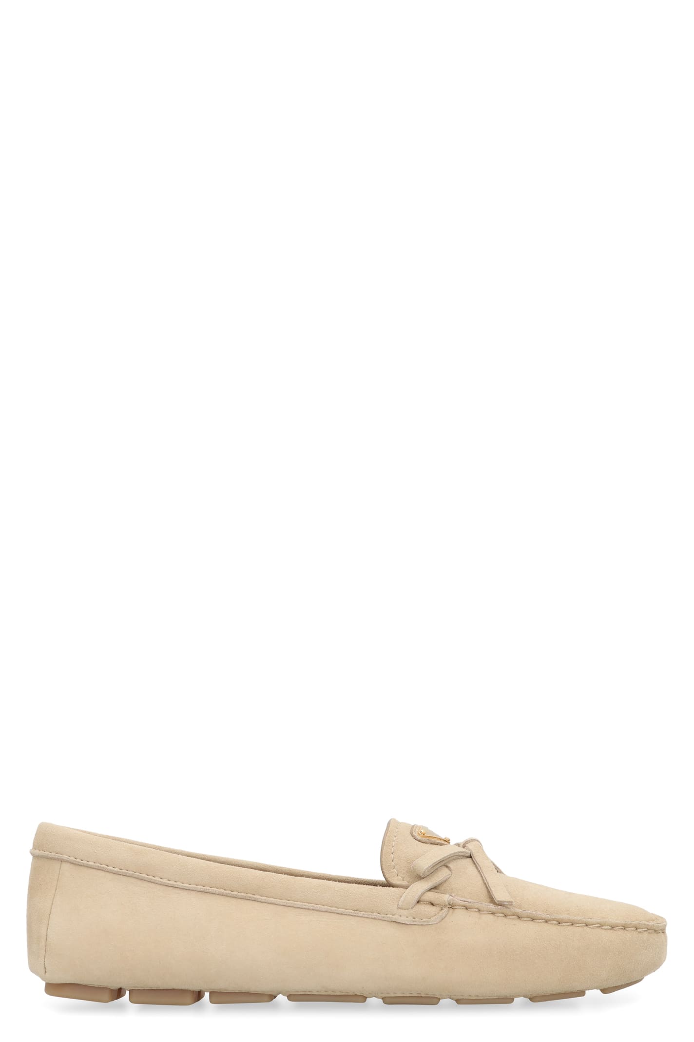 Shop Prada Suede Loafers In Ecru