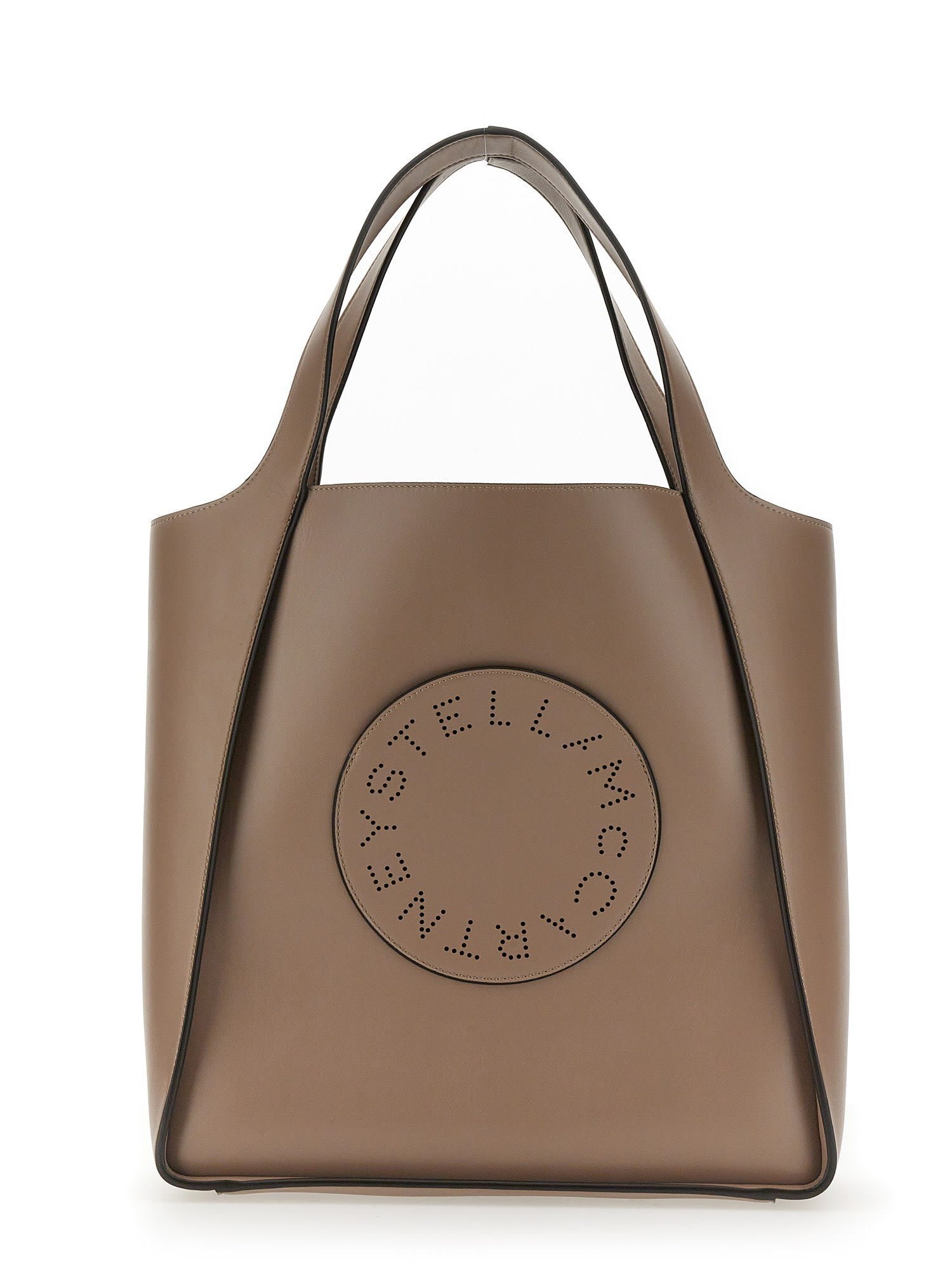Shop Stella Mccartney Square Tote Bag With Logo In Tortora