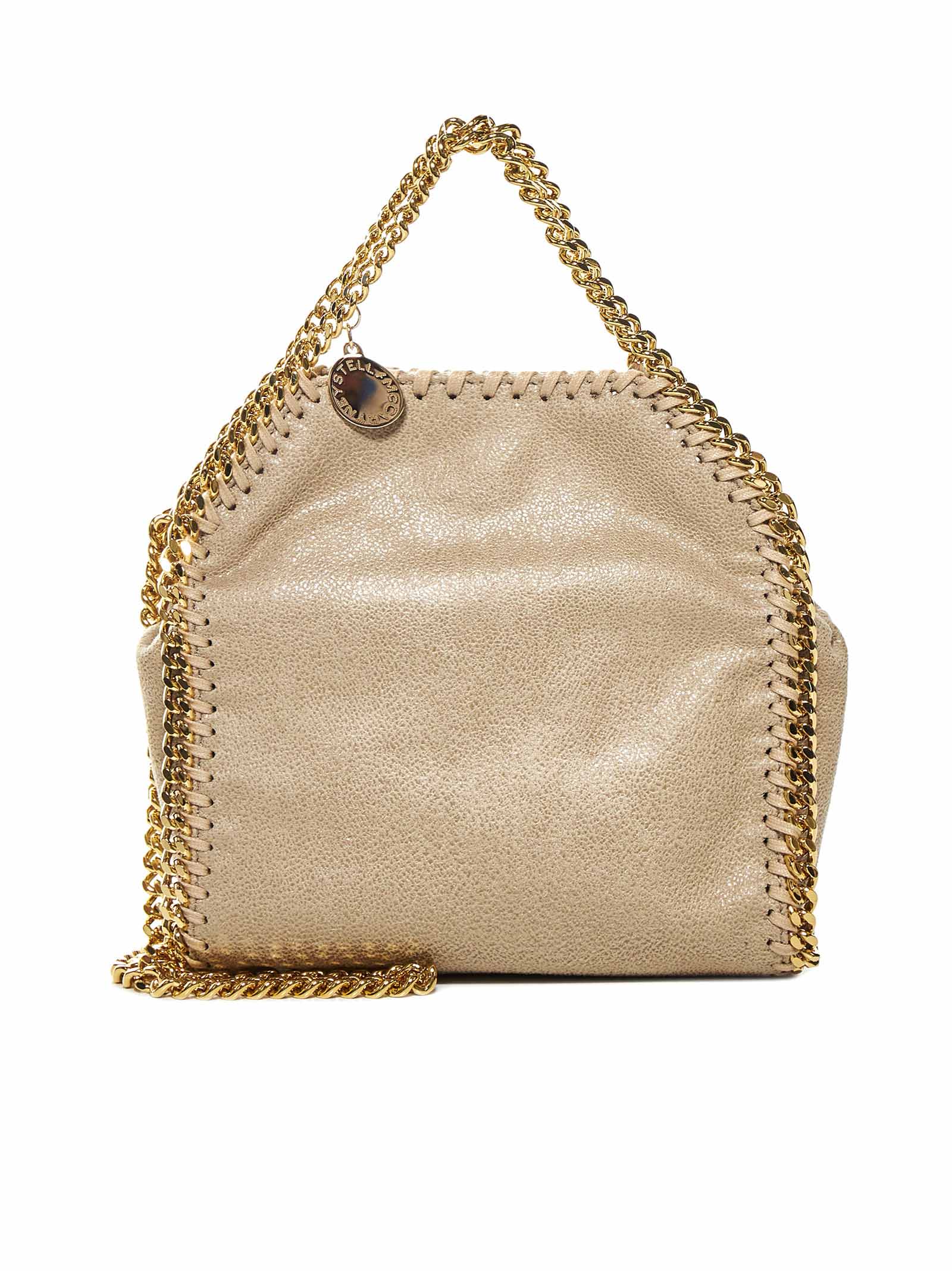 Shop Stella Mccartney Butter Cream And Golden Falabella Tiny Tote Bag In Beige