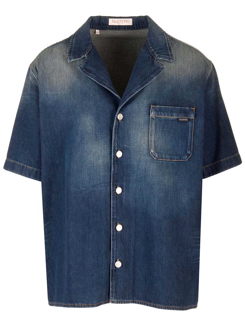 Shop Valentino Washed Chambray Bowling Shirt In Blue