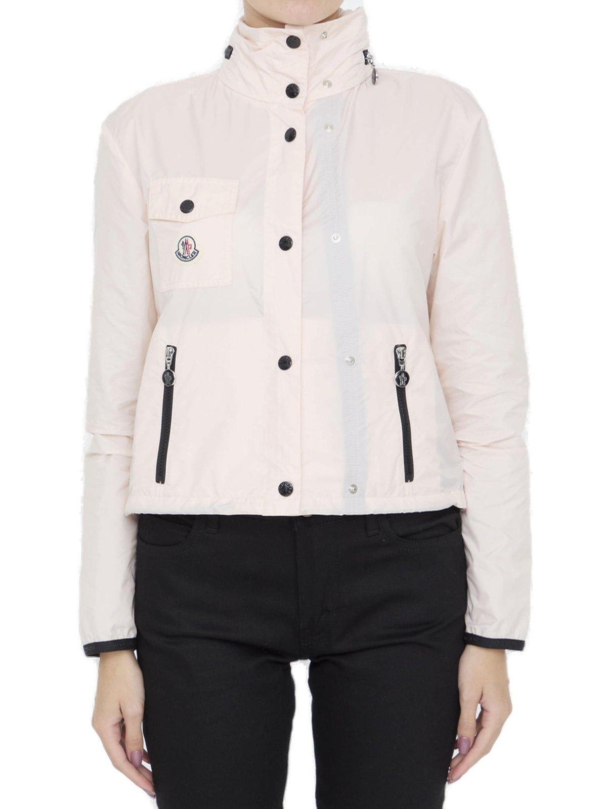 Shop Moncler Logo Patch Button-up Jacket In Pink