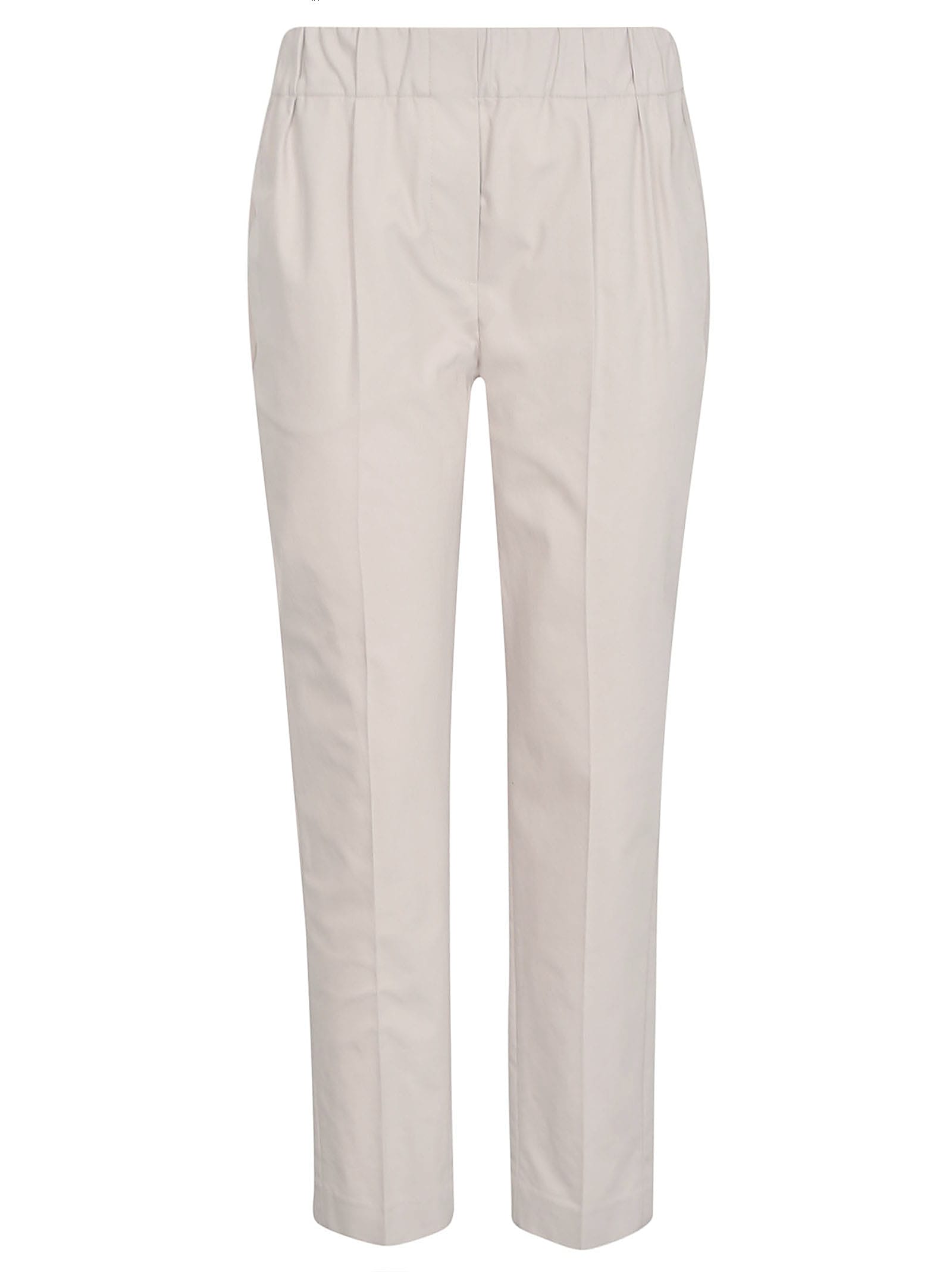 Brunello Cucinelli Elastic Waist Cropped Plain Trousers In Quarzo