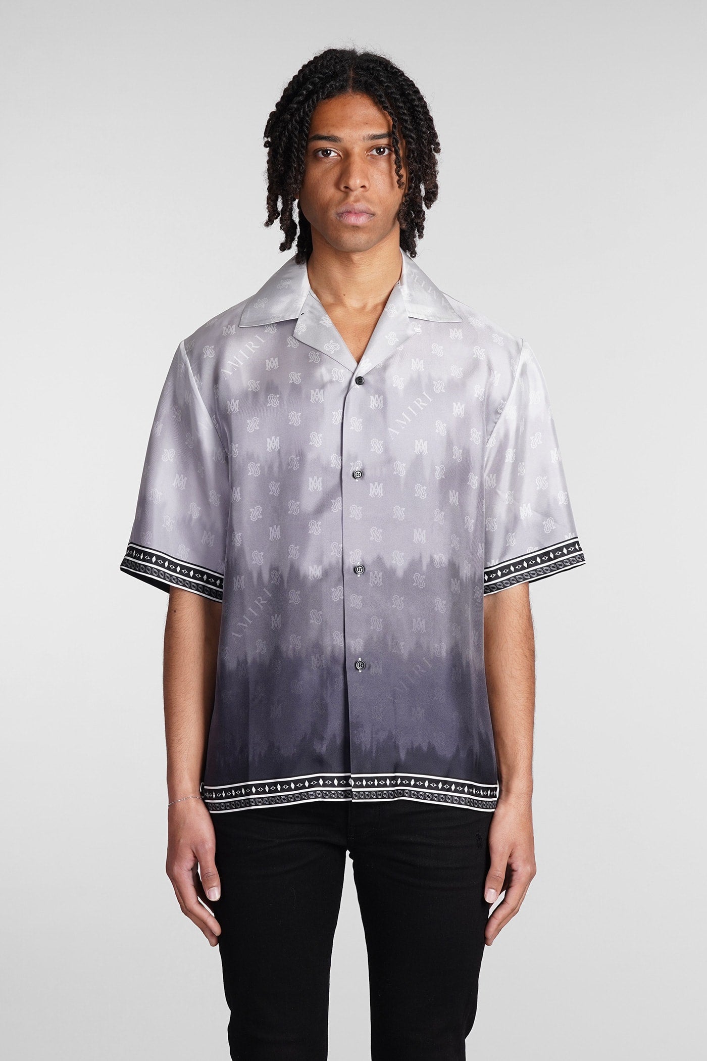 Shop Amiri Shirt In Grey Silk