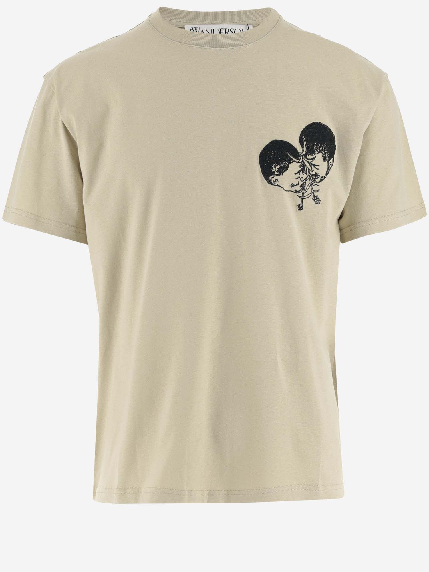 Shop Jw Anderson J.w. Anderson Cotton T-shirt With Graphic Print And Logo In Beige