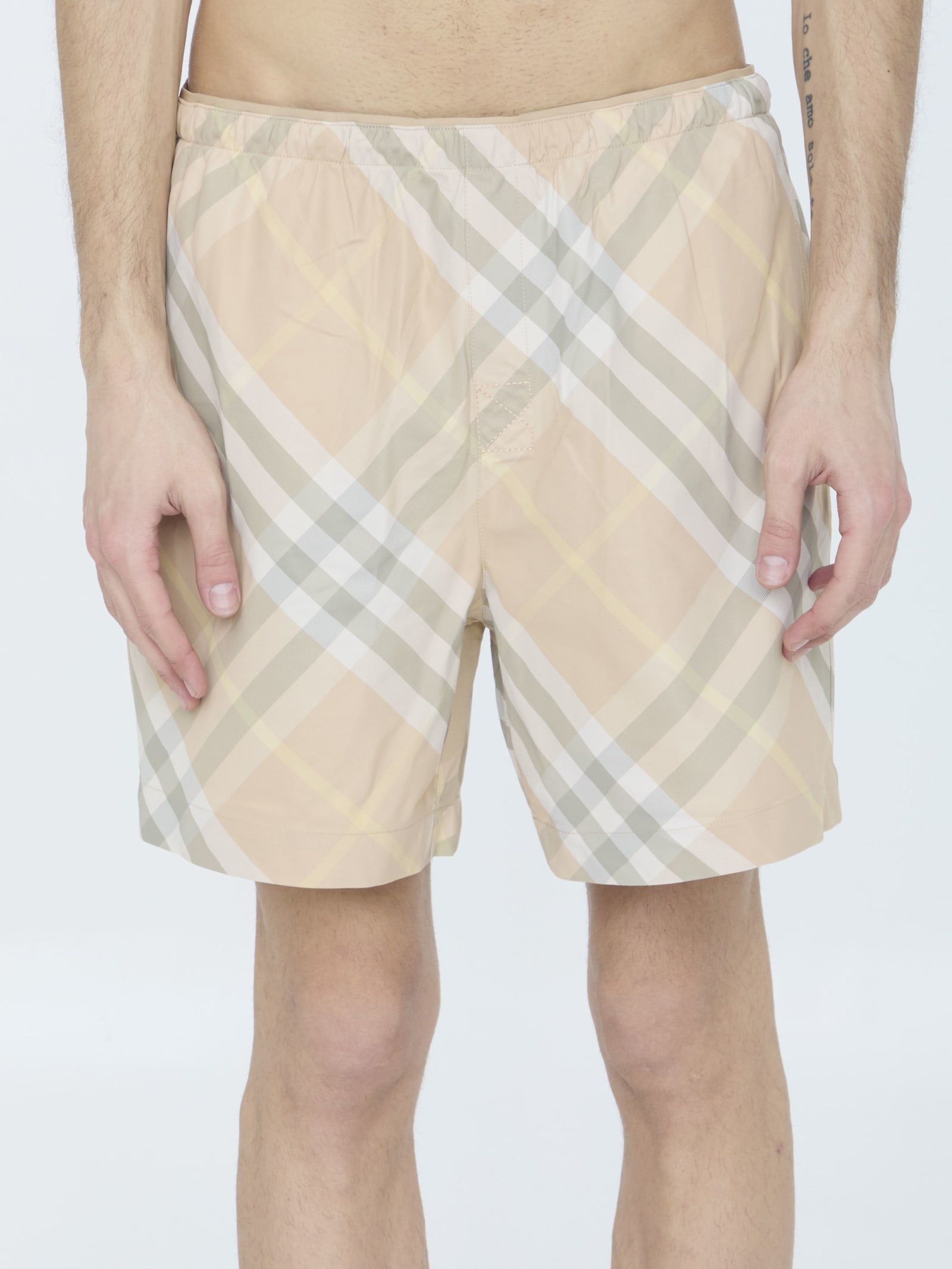 Shop Burberry Check Swim Shorts In Beige