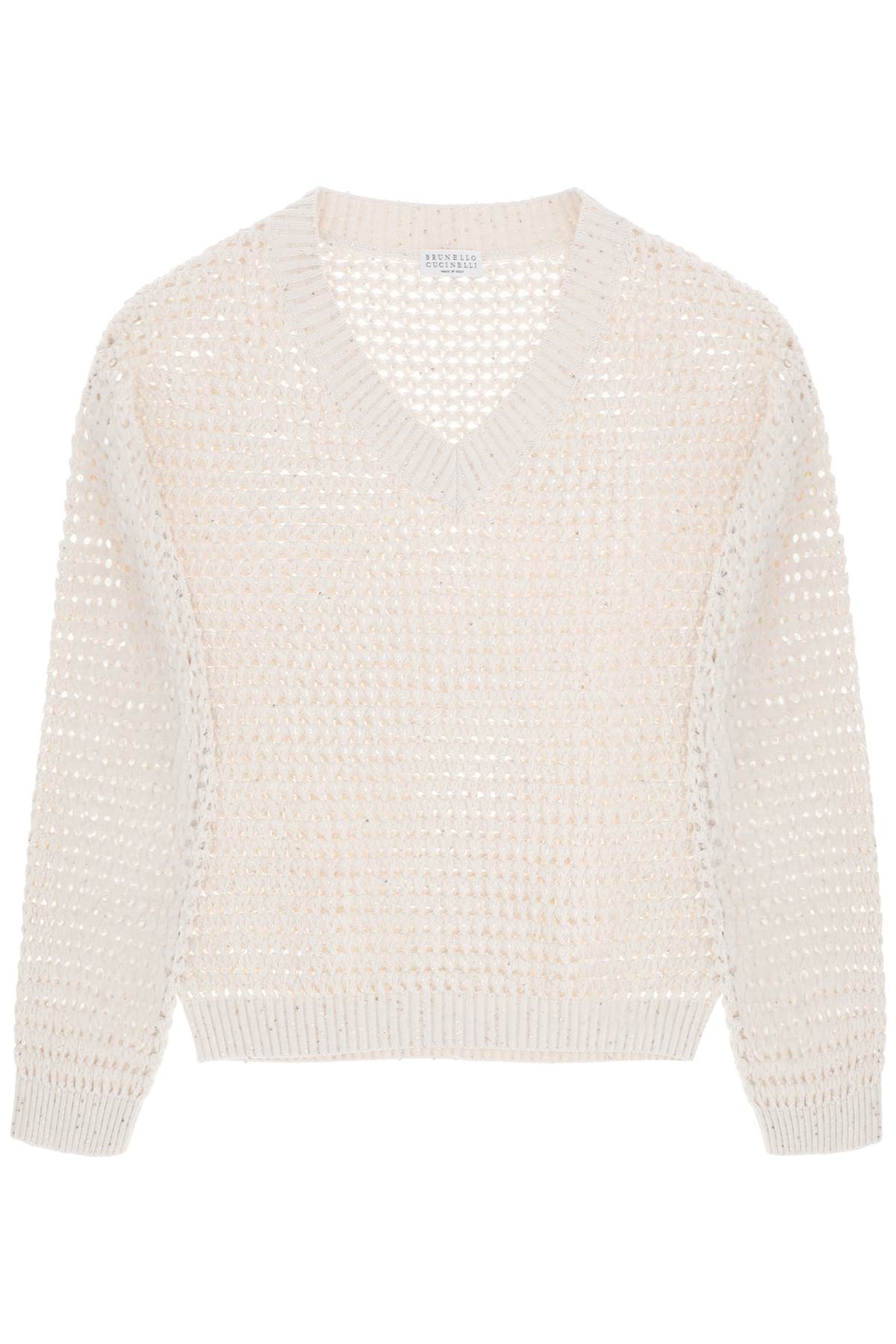 Shop Brunello Cucinelli Dazzling Net Cotton Sweater In Avena