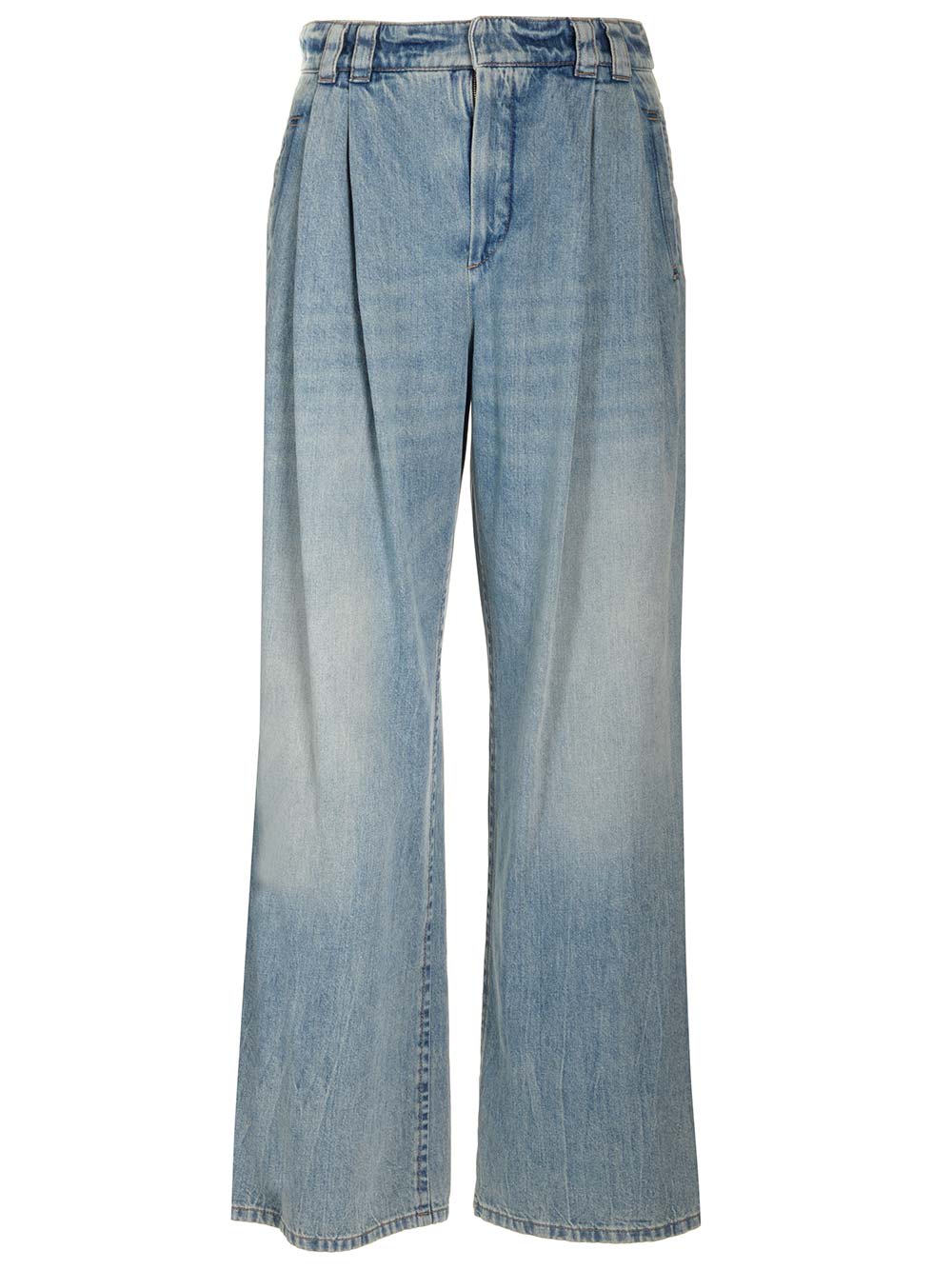 Shop Brunello Cucinelli Baggy Wide Trousers In Soft Denim In Blue