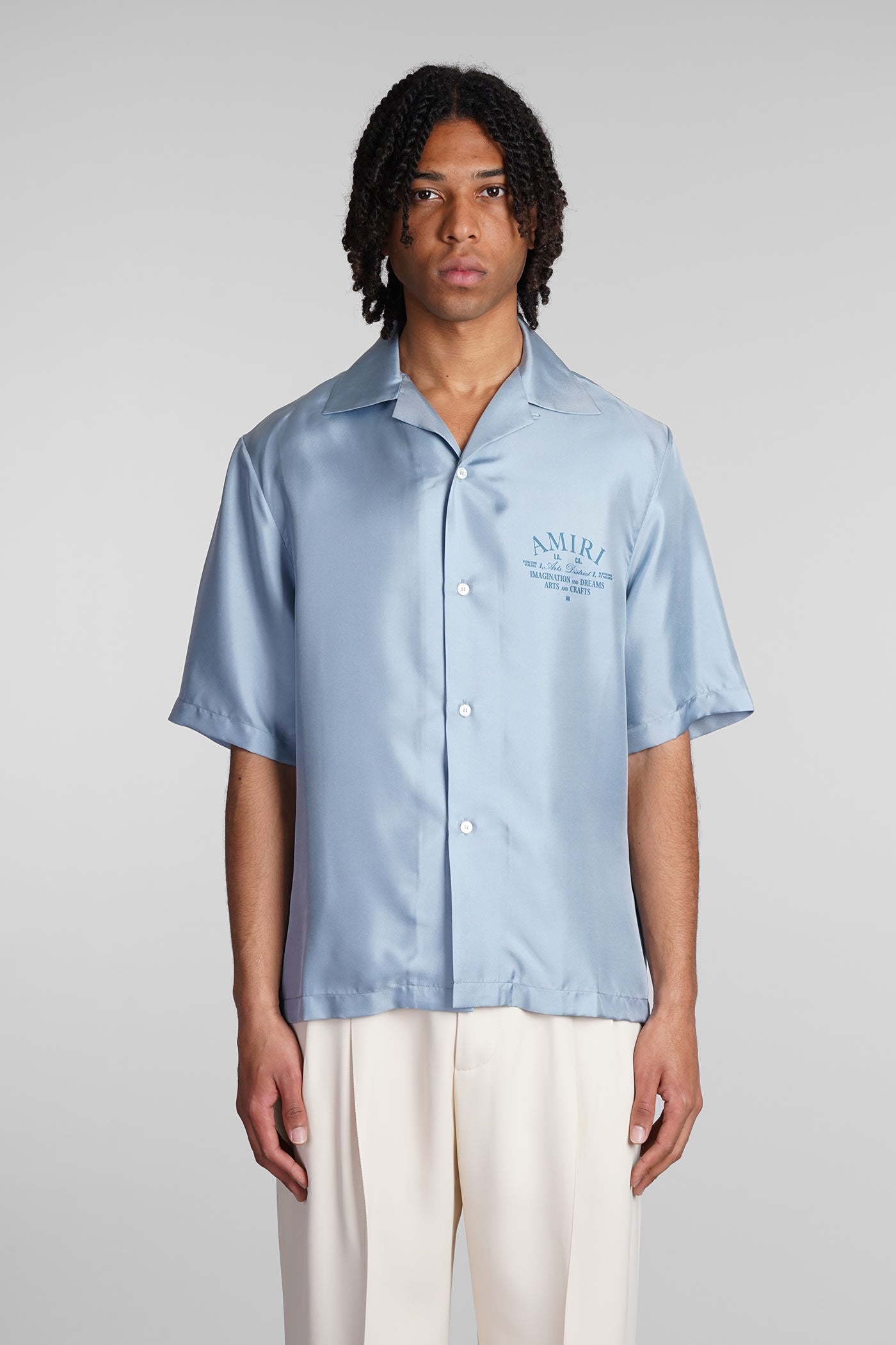 Shop Amiri Shirt In Cyan Silk