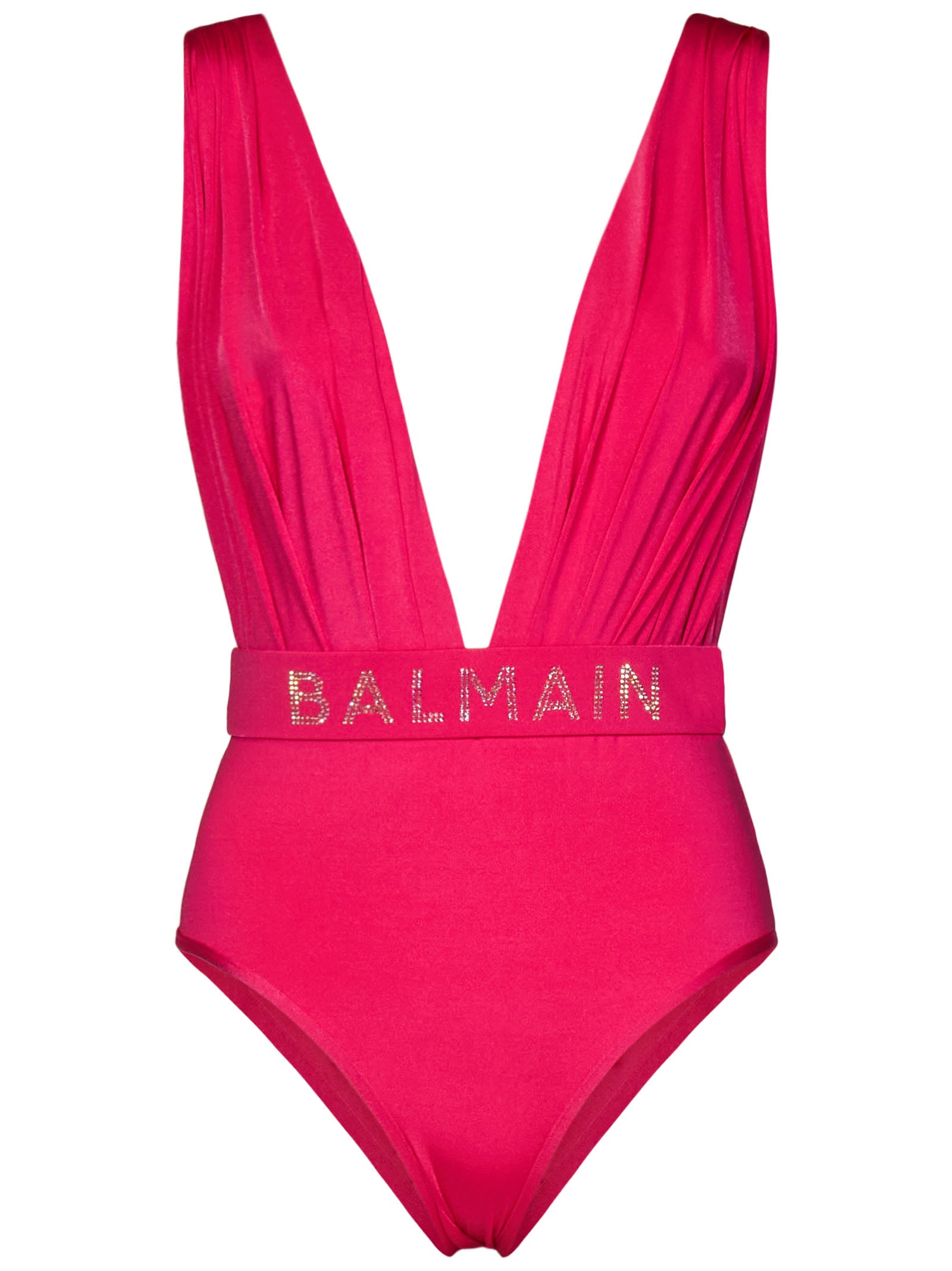 Shop Balmain Swimsuit In Fuxia