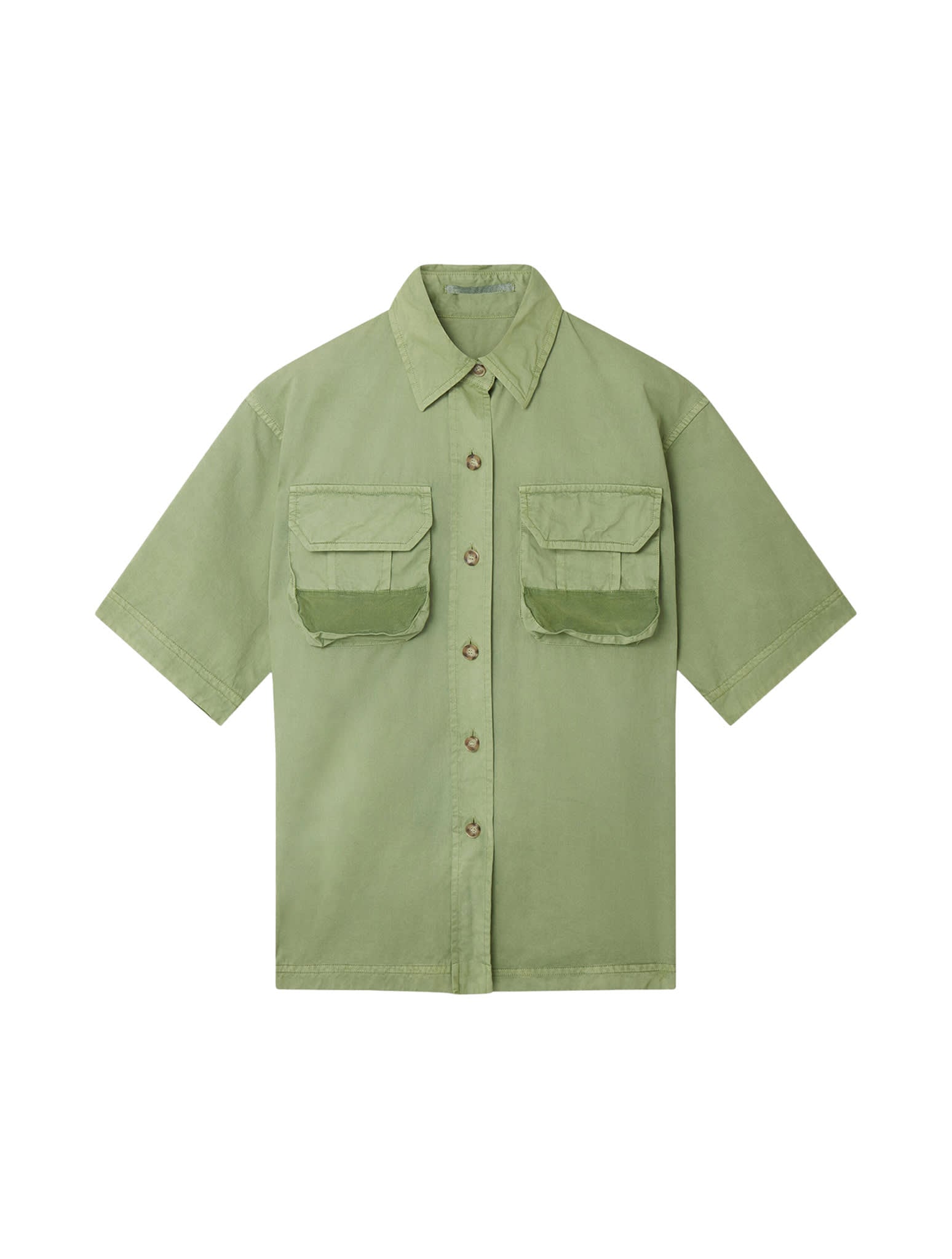 Shop Stella Mccartney Garment Dyed Workwear Shirt In Pistachio