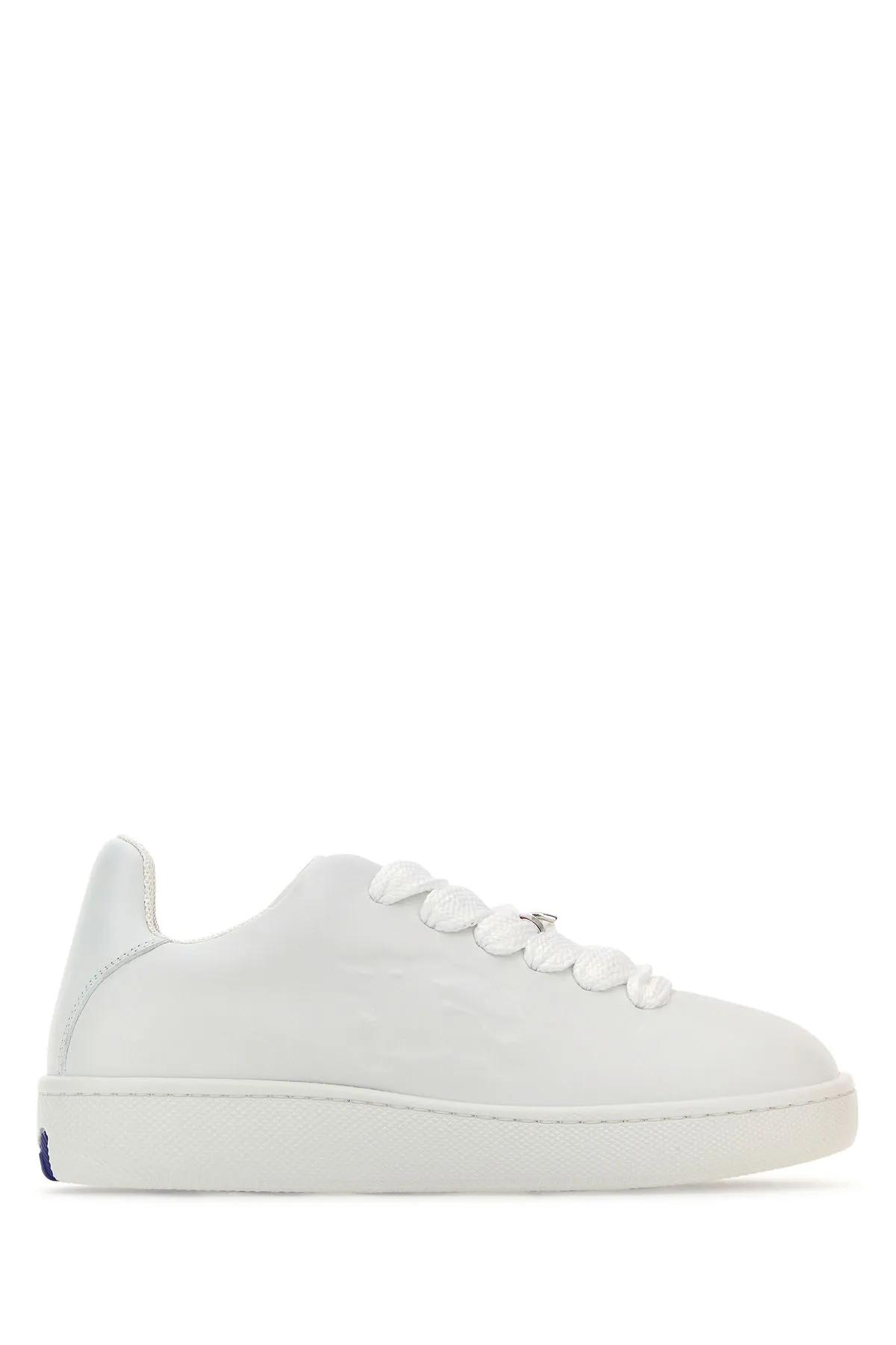 Shop Burberry White Leather Box Sneakers