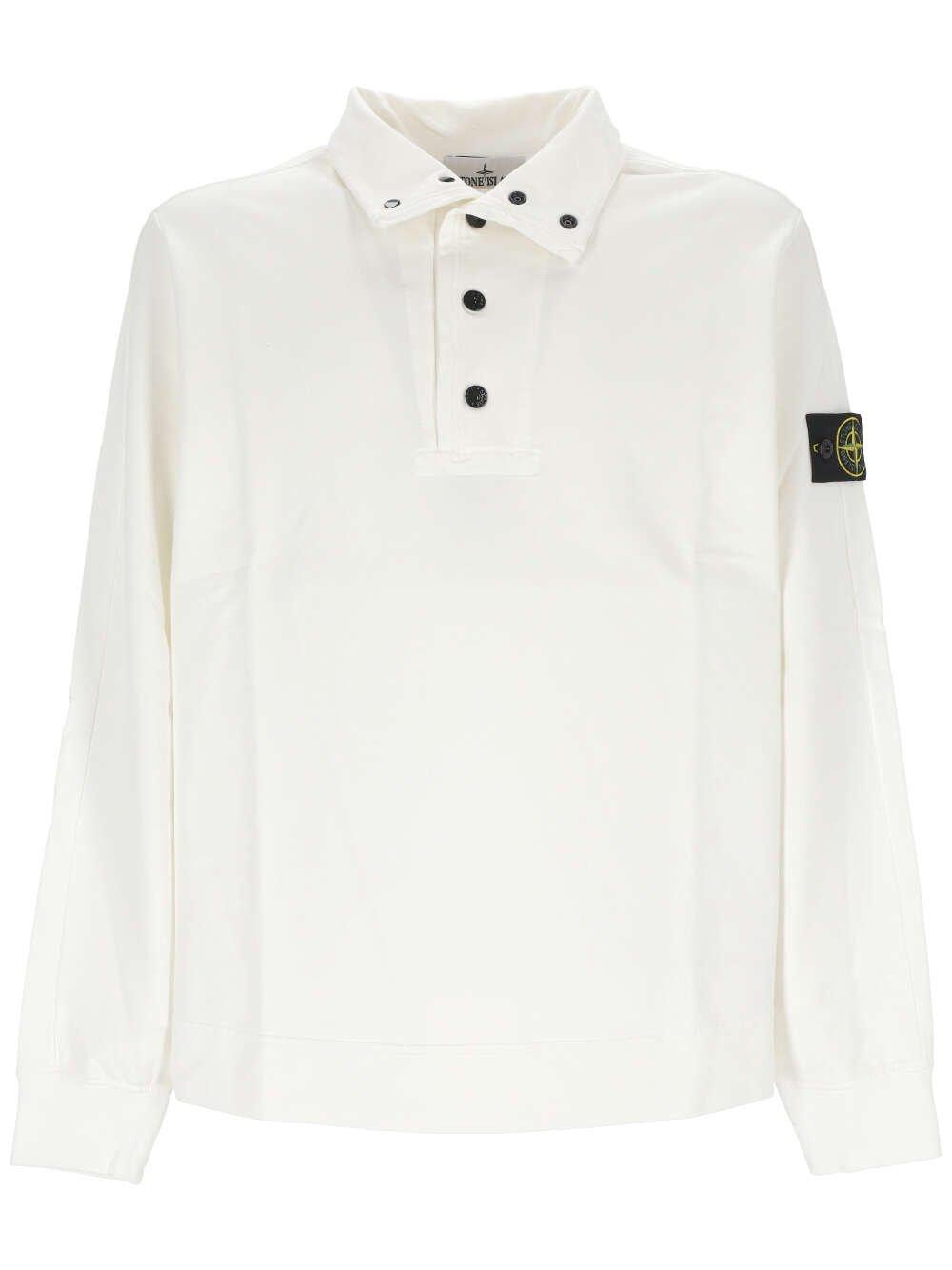 Shop Stone Island Long-sleeved Polo Shirt In Bianco