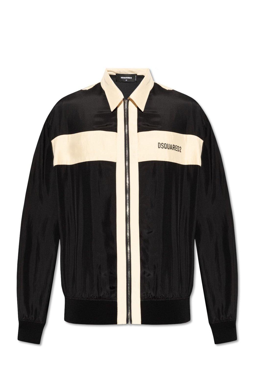 Shop Dsquared2 Logo Printed Zipped Jacket In Black