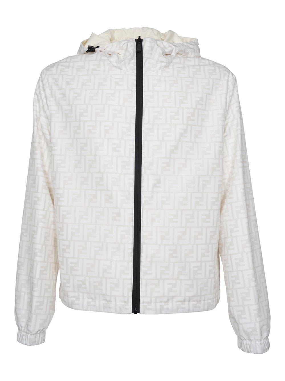 Shop Fendi Ff Printed Hooded Jacket In White