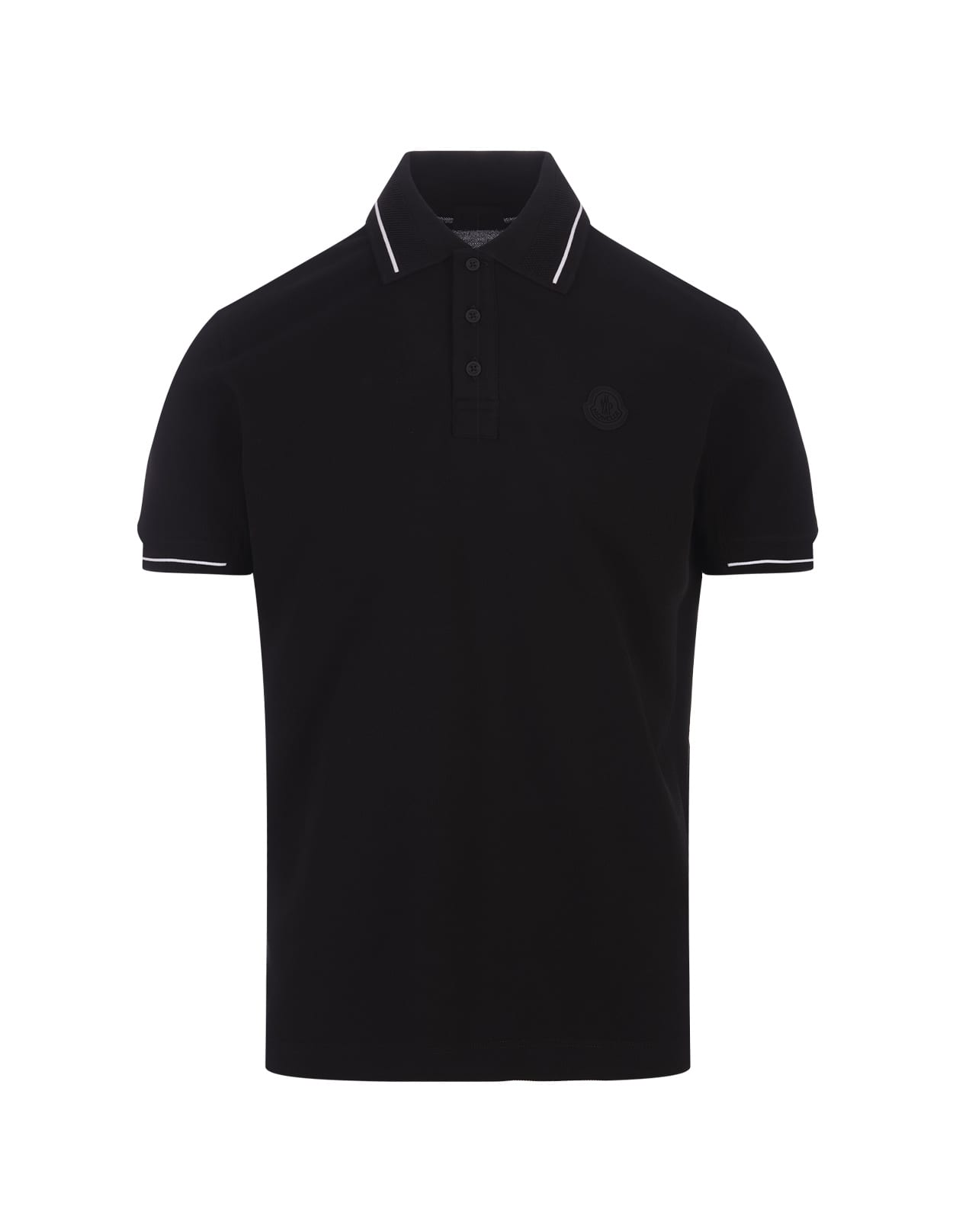 Shop Moncler Black Short-sleeved Polo With Embroidered Logo