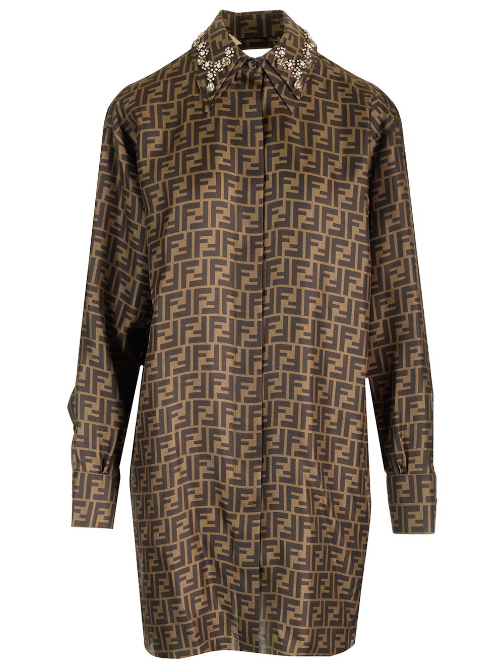 Shop Fendi Brown Twill Shirt Dress In Default Title