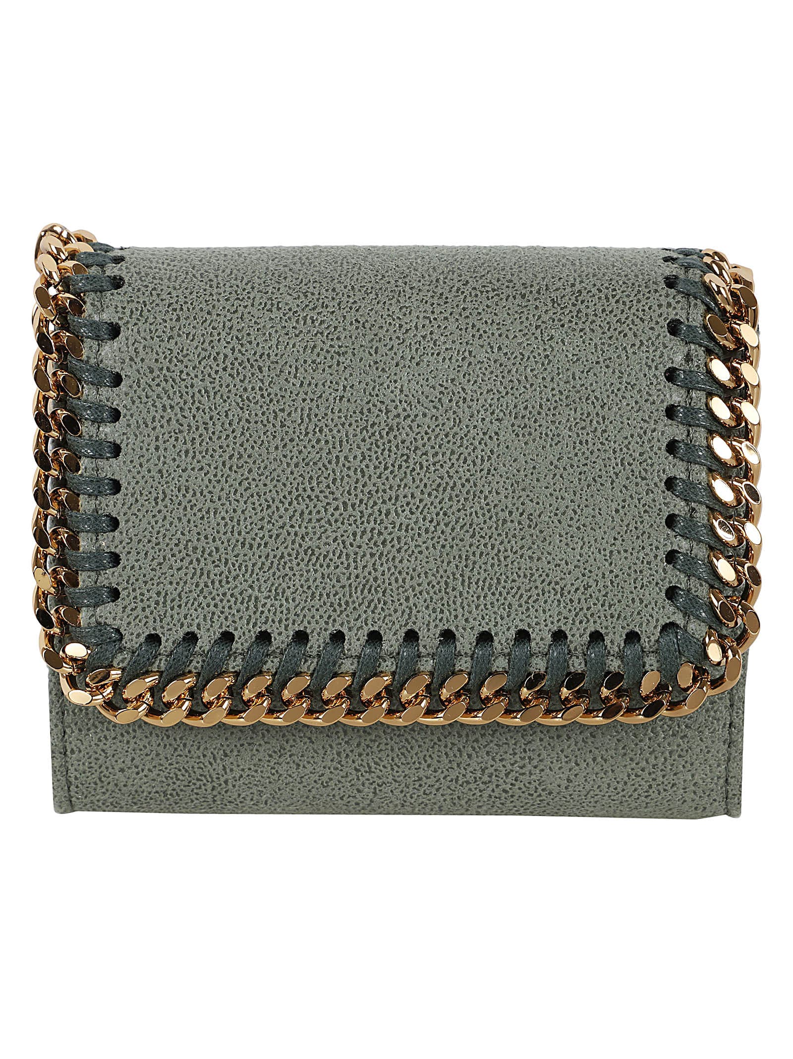 Shop Stella Mccartney Small Flap Wallet Eco Shaggy Deer W/gold Color Chain In Stone Green
