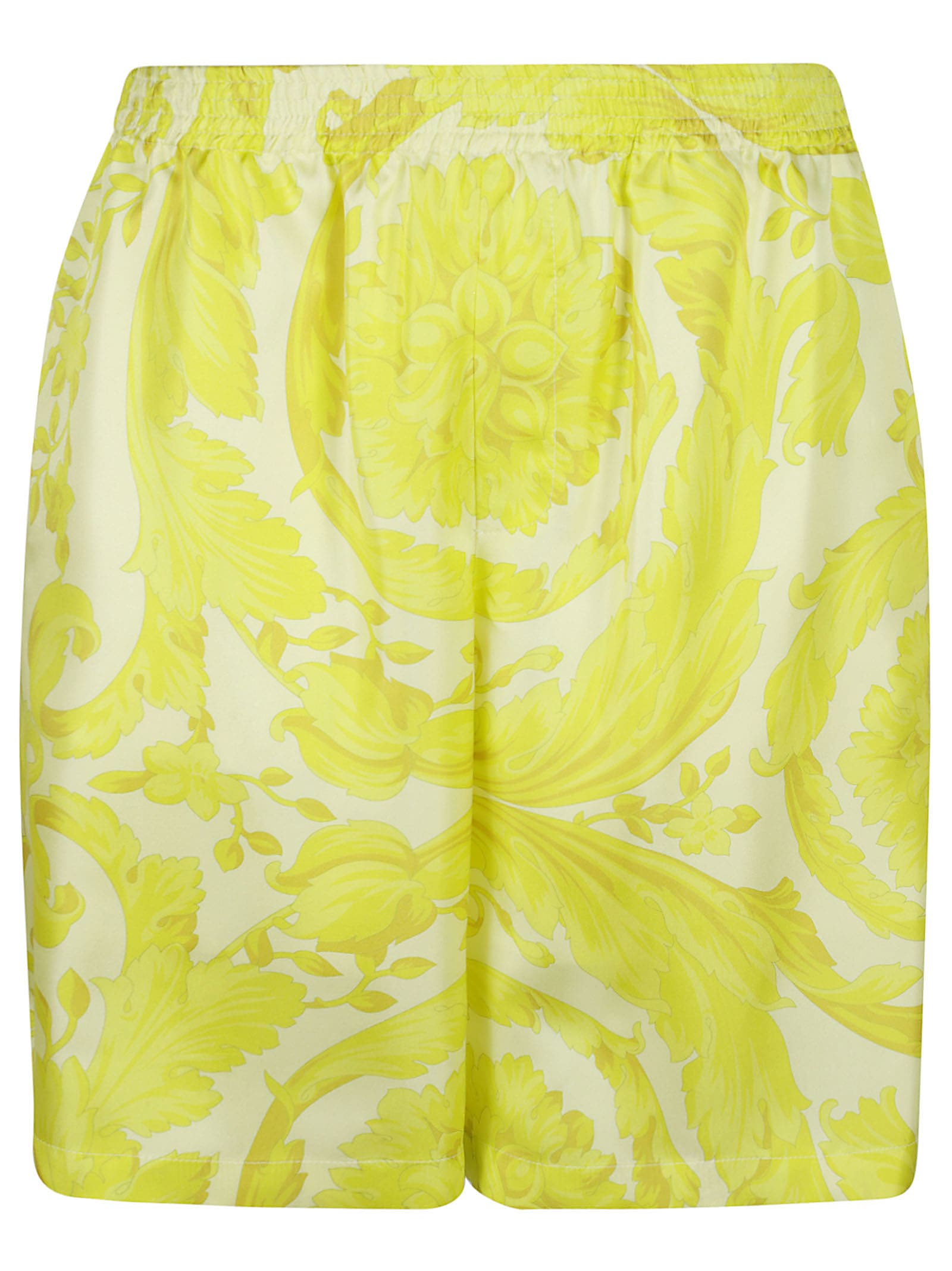 Shop Versace Barocco Print Silk Twill Short In Yellow