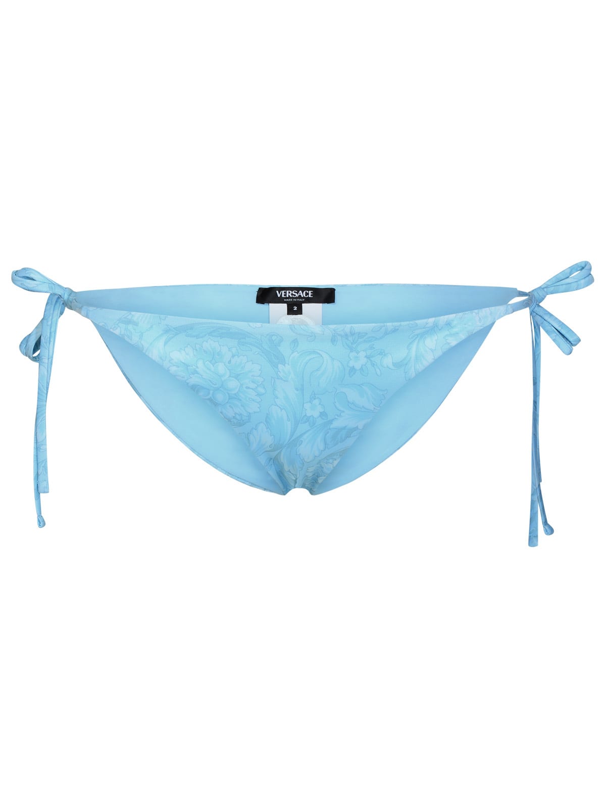 Shop Versace Barocco Light Blue Polyester Blend Bikini Bottoms In Pale Blue