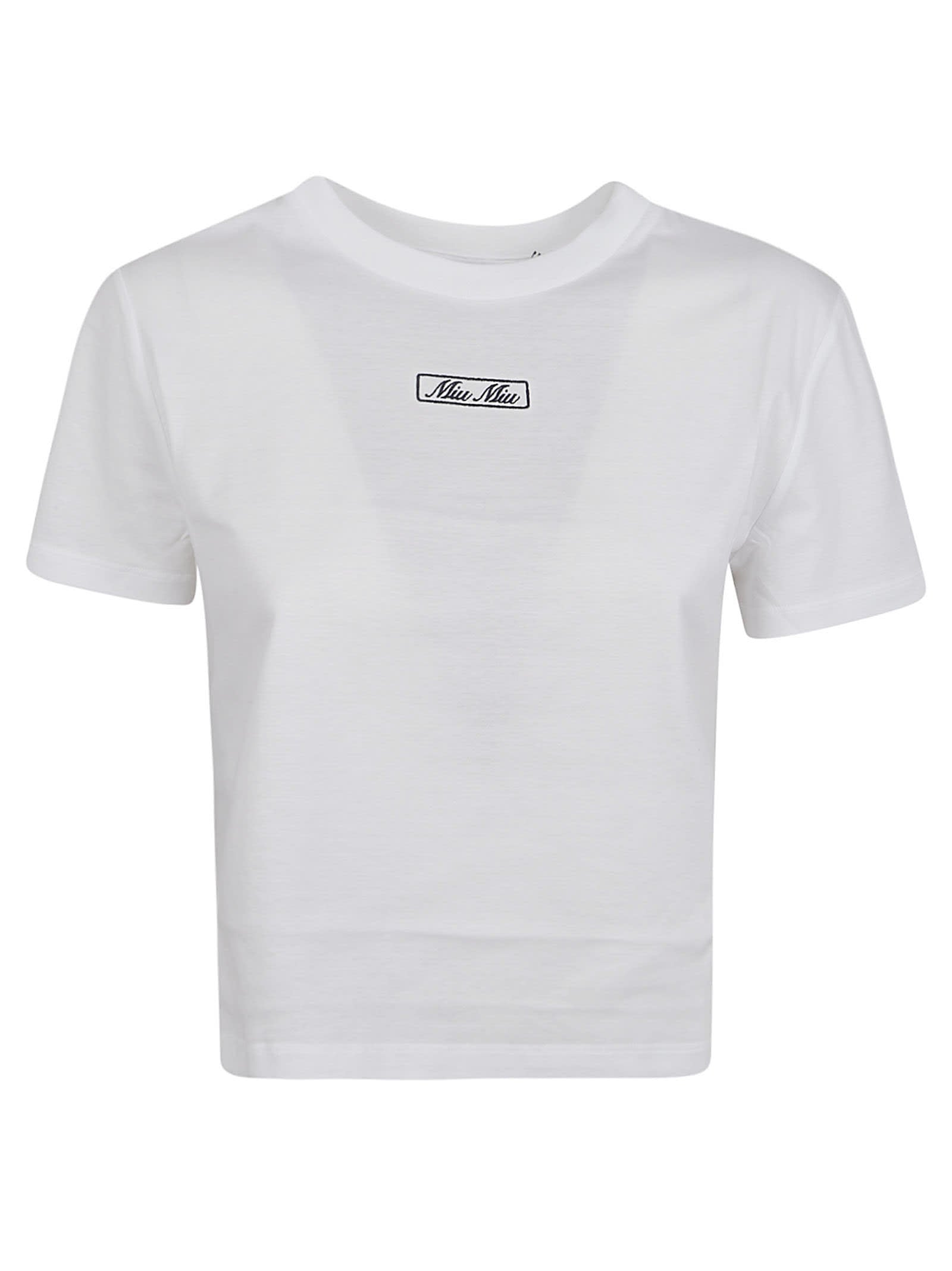 Shop Miu Miu Logo Cropped T-shirt In White