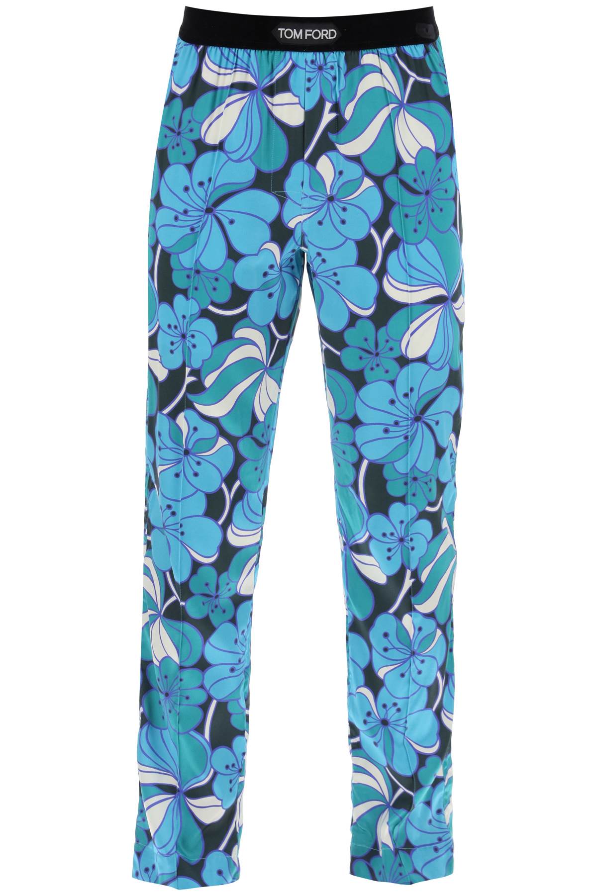 Shop Tom Ford Pajama Pants In Floral Silk In Acquamarina Fantasia (blue)