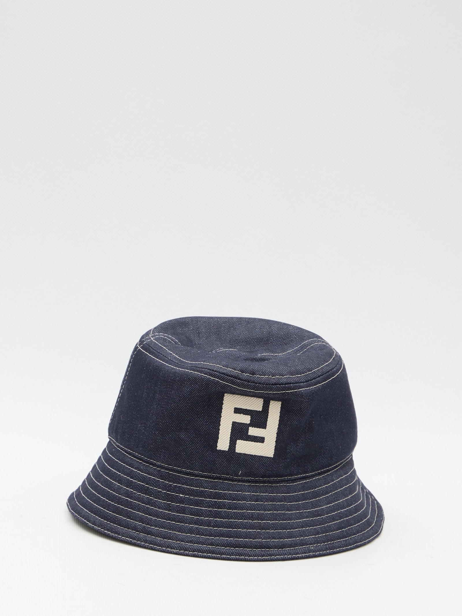 Shop Fendi Denim Bucket Hat In Light Blue