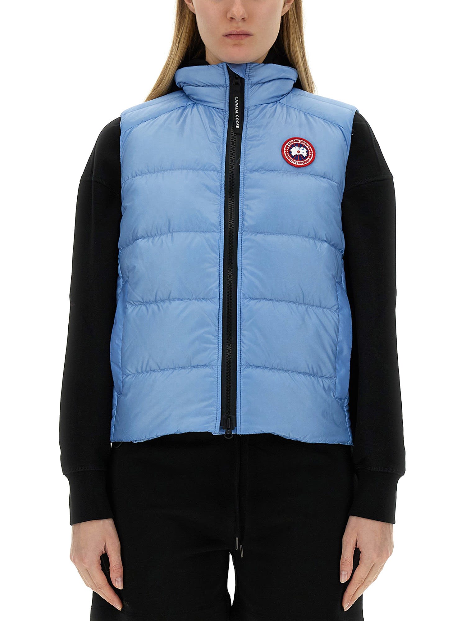 Shop Canada Goose Padded Vest With Logo In Azzurro