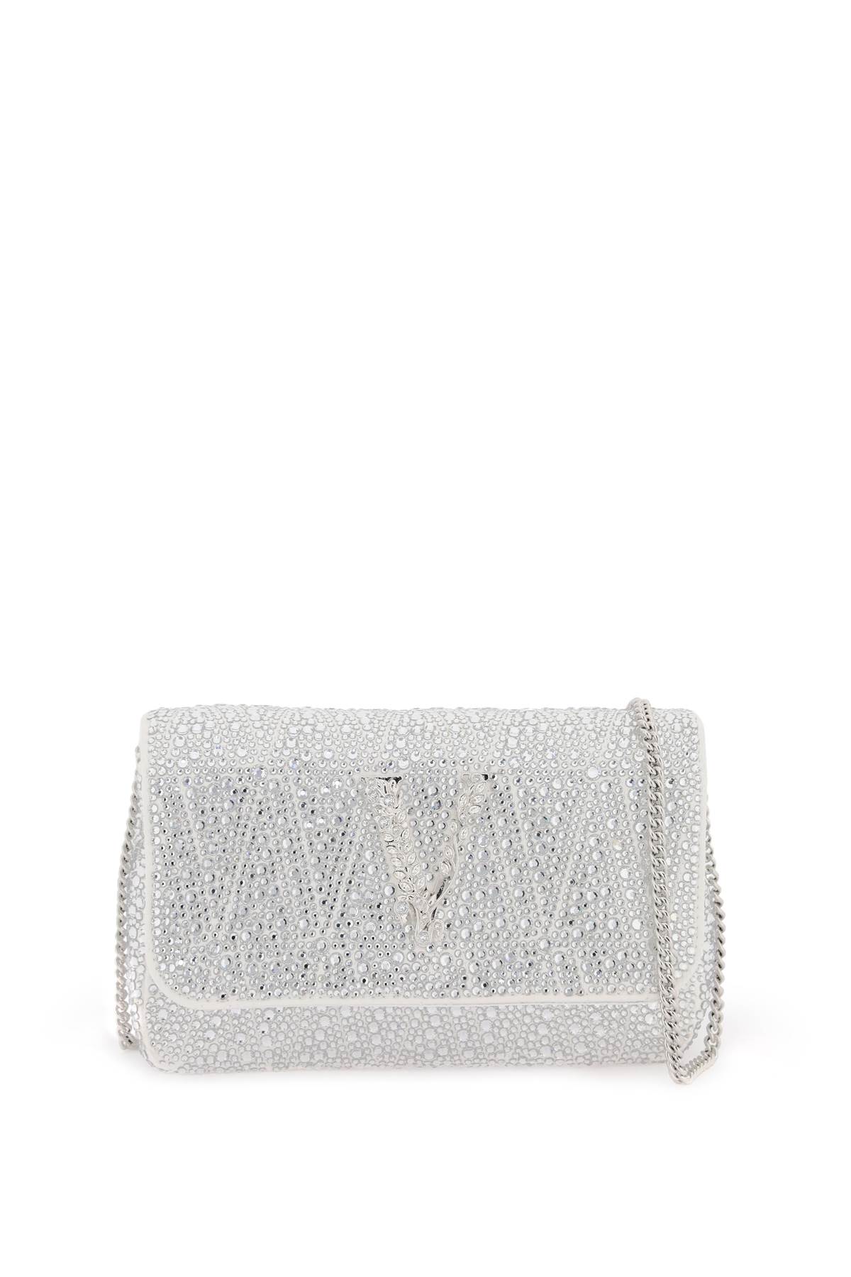 Shop Versace Virtus Mini Bag With Crystals In Optical White Palladium (silver)