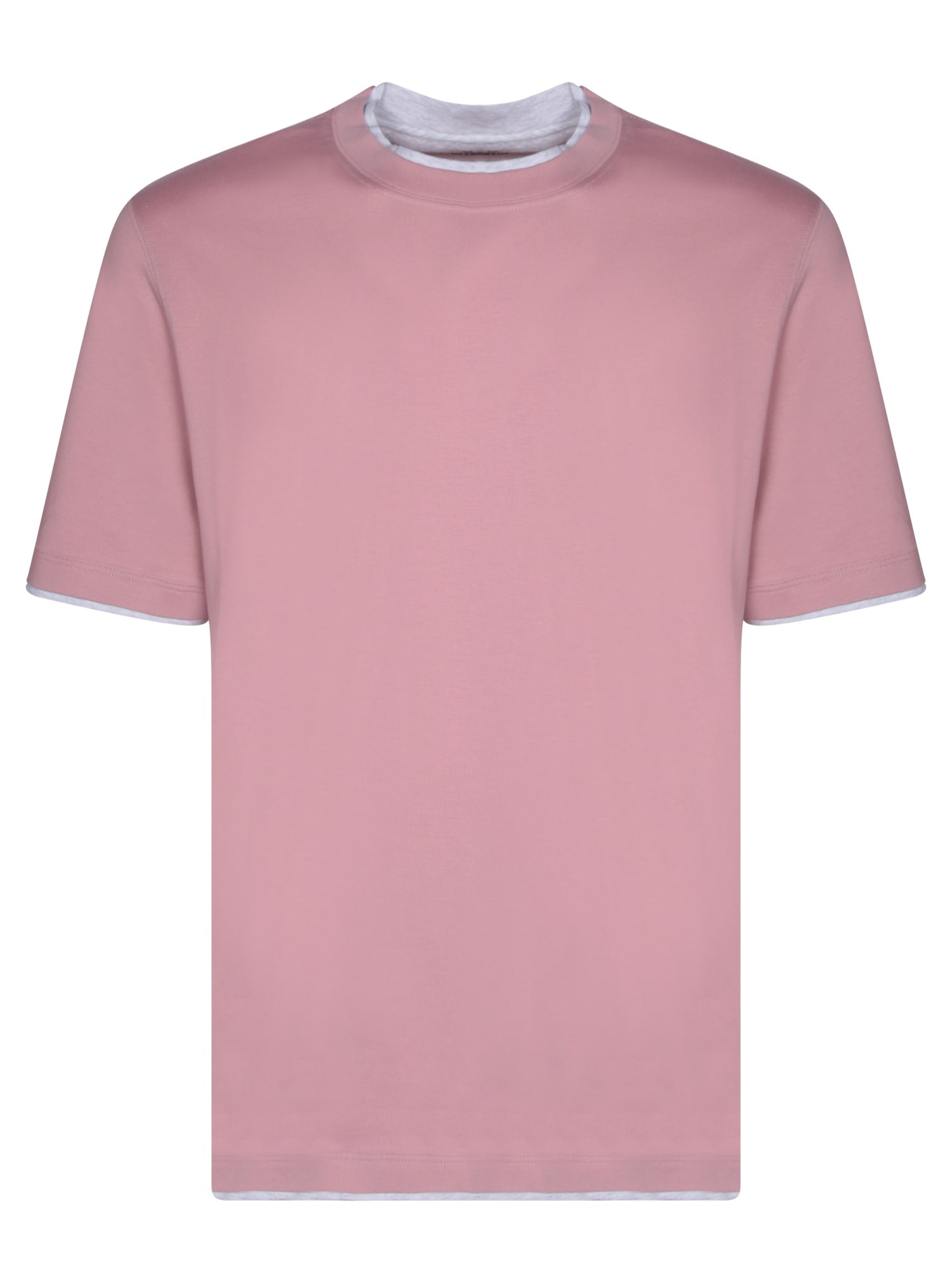 Shop Brunello Cucinelli Contrasting Edges Pink T-shirt