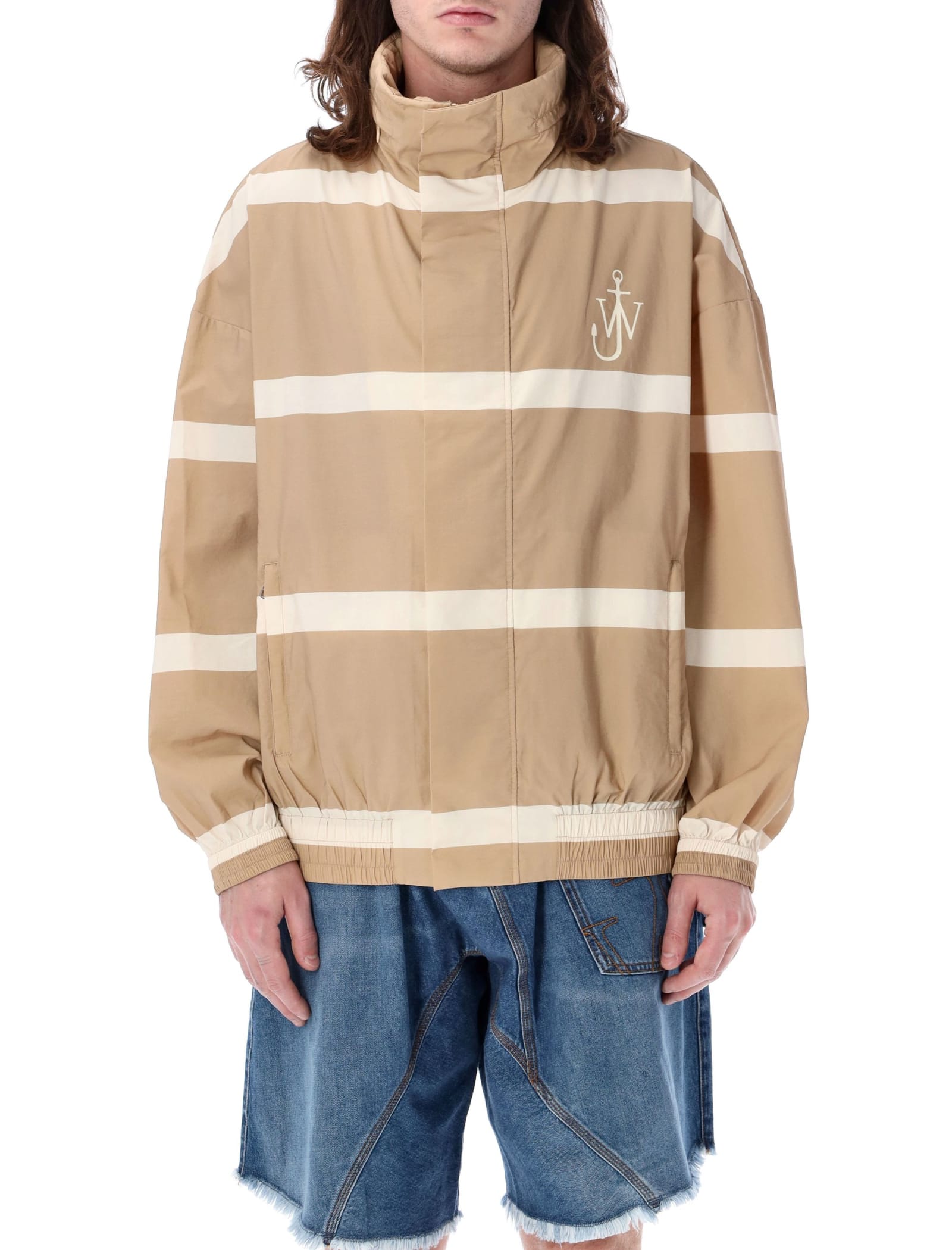 Shop Jw Anderson J.w. Anderson Striped Windbreaker In Beige