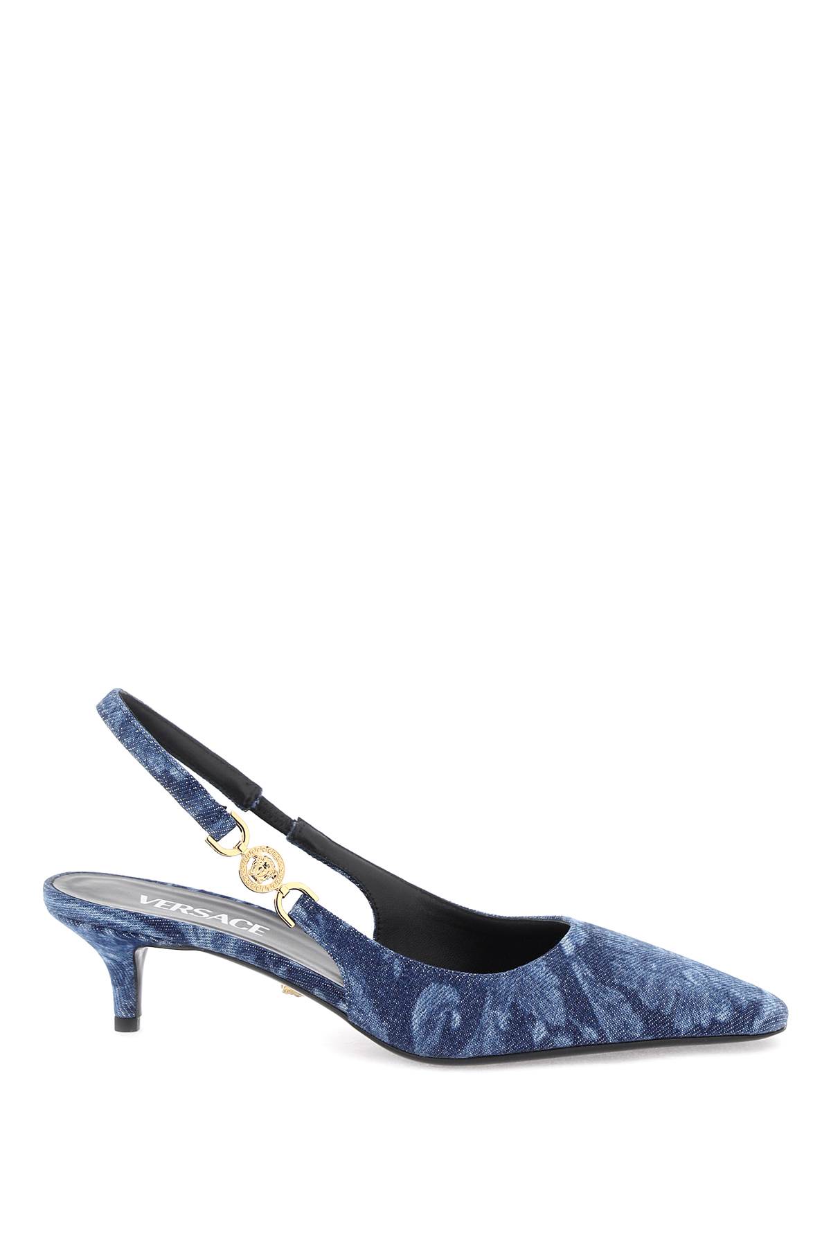 Shop Versace Medusa 95 Barocco Slingback Pumps In Blue  Gold (blue)