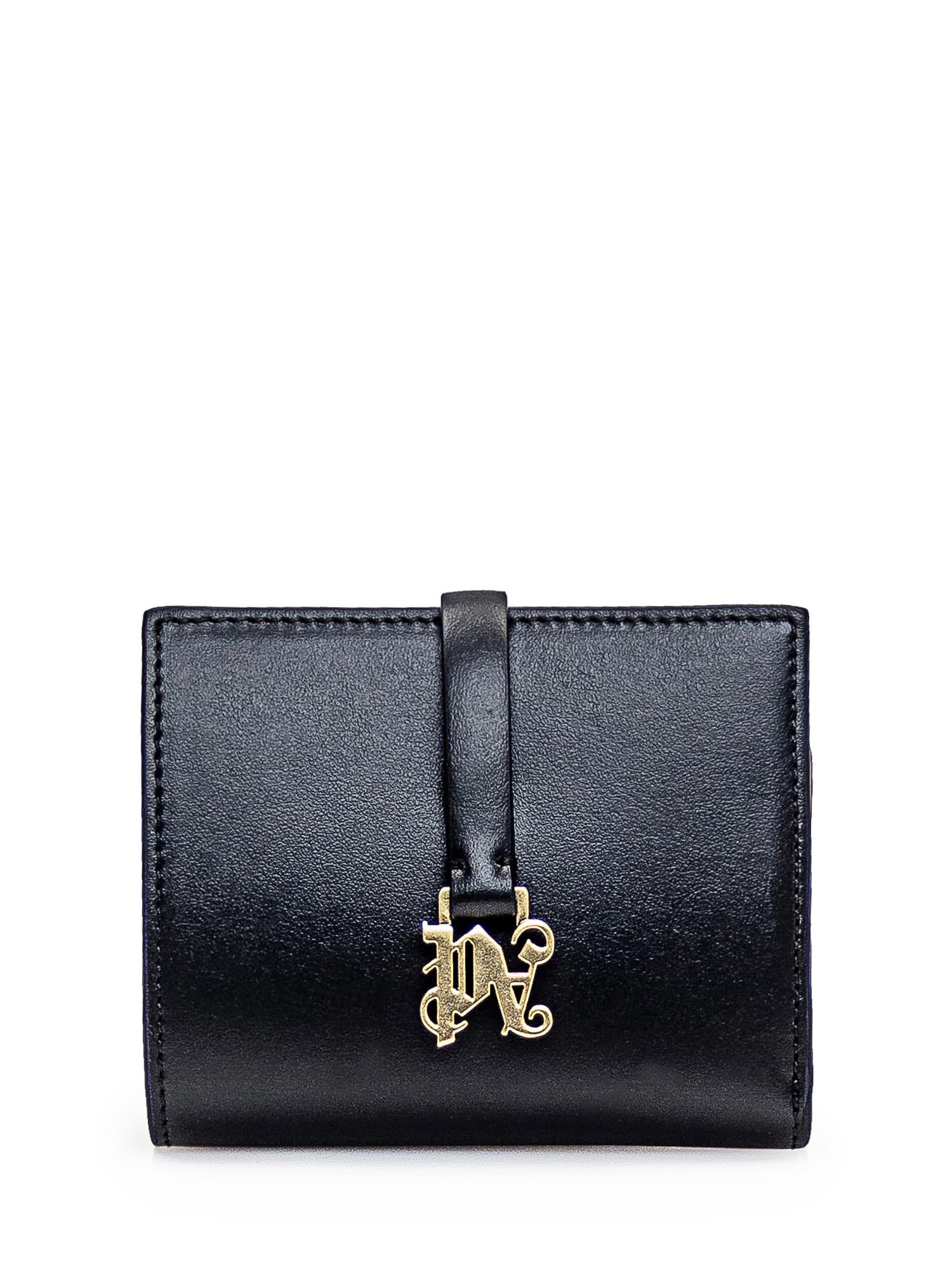 Shop Palm Angels Monogram Wallet In Black Gold