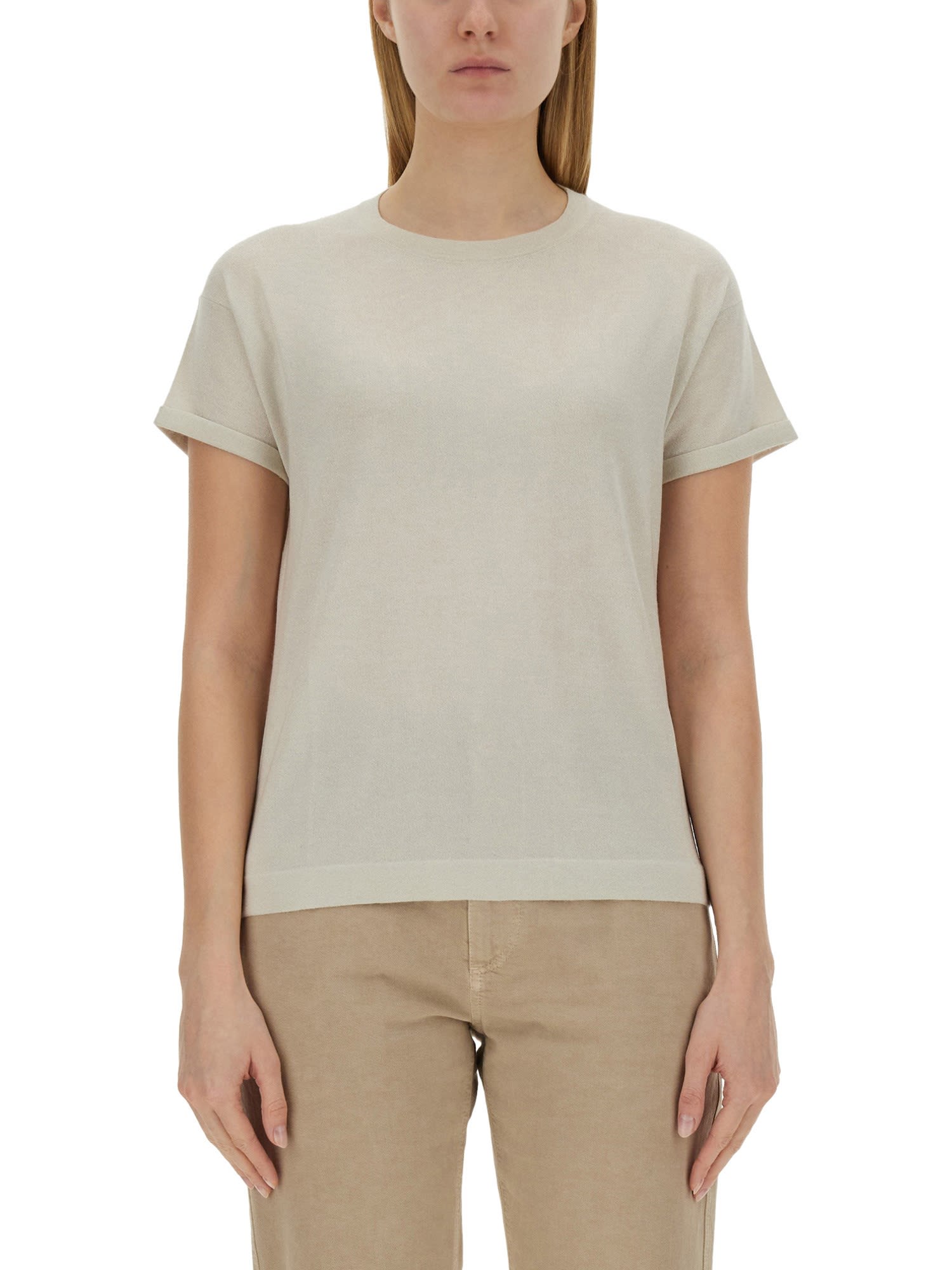 Shop Brunello Cucinelli Cashmere And Silk T-shirt In Bianco