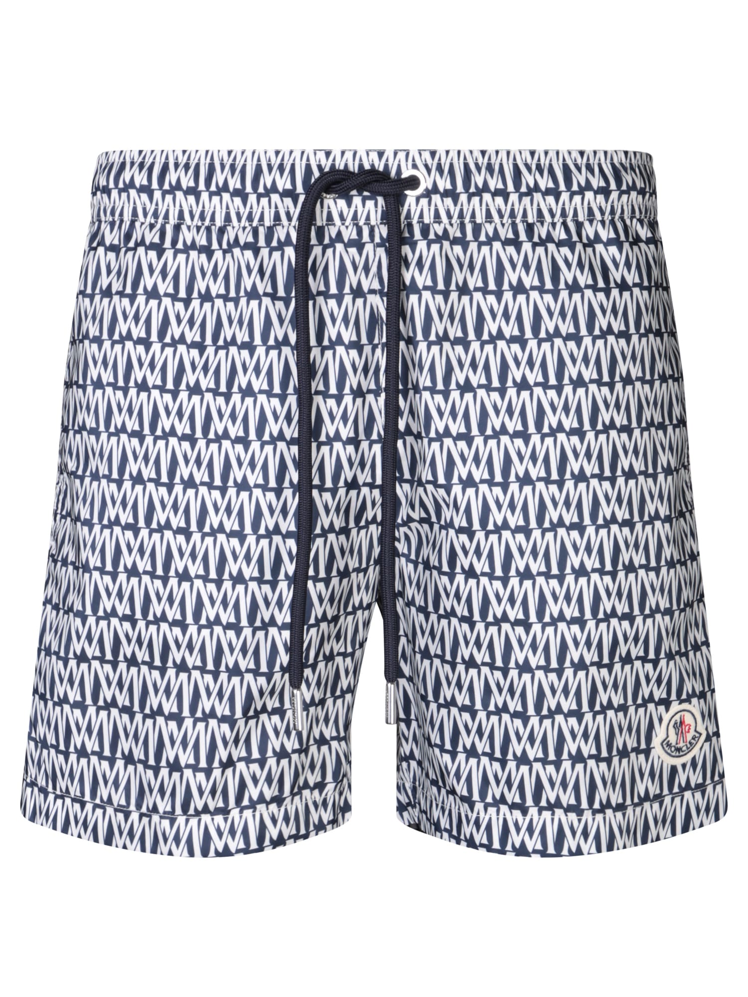 Shop Moncler Monogram Print Blue Swimsuit In Black