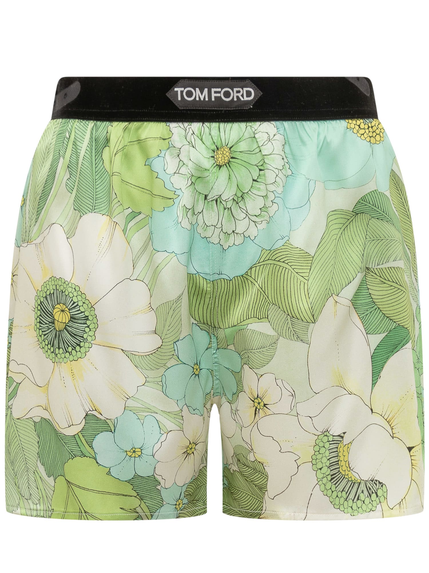 Shop Tom Ford Shorts With Floral Decoration In Zaqgr Aqua/pale Green