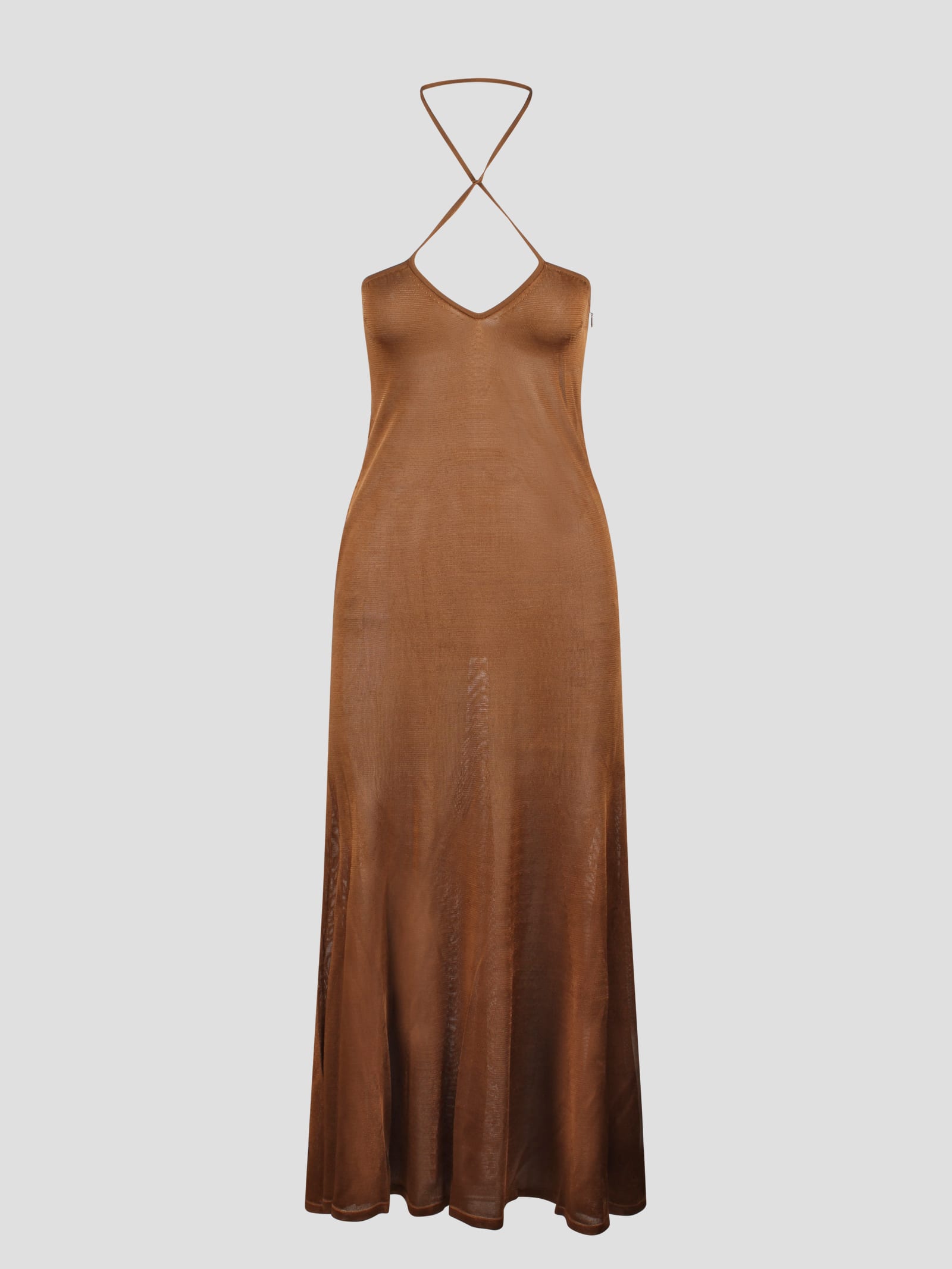 Shop Tom Ford Slinky Viscose Jersey Knit Halterneck Maxi Dress In Brown