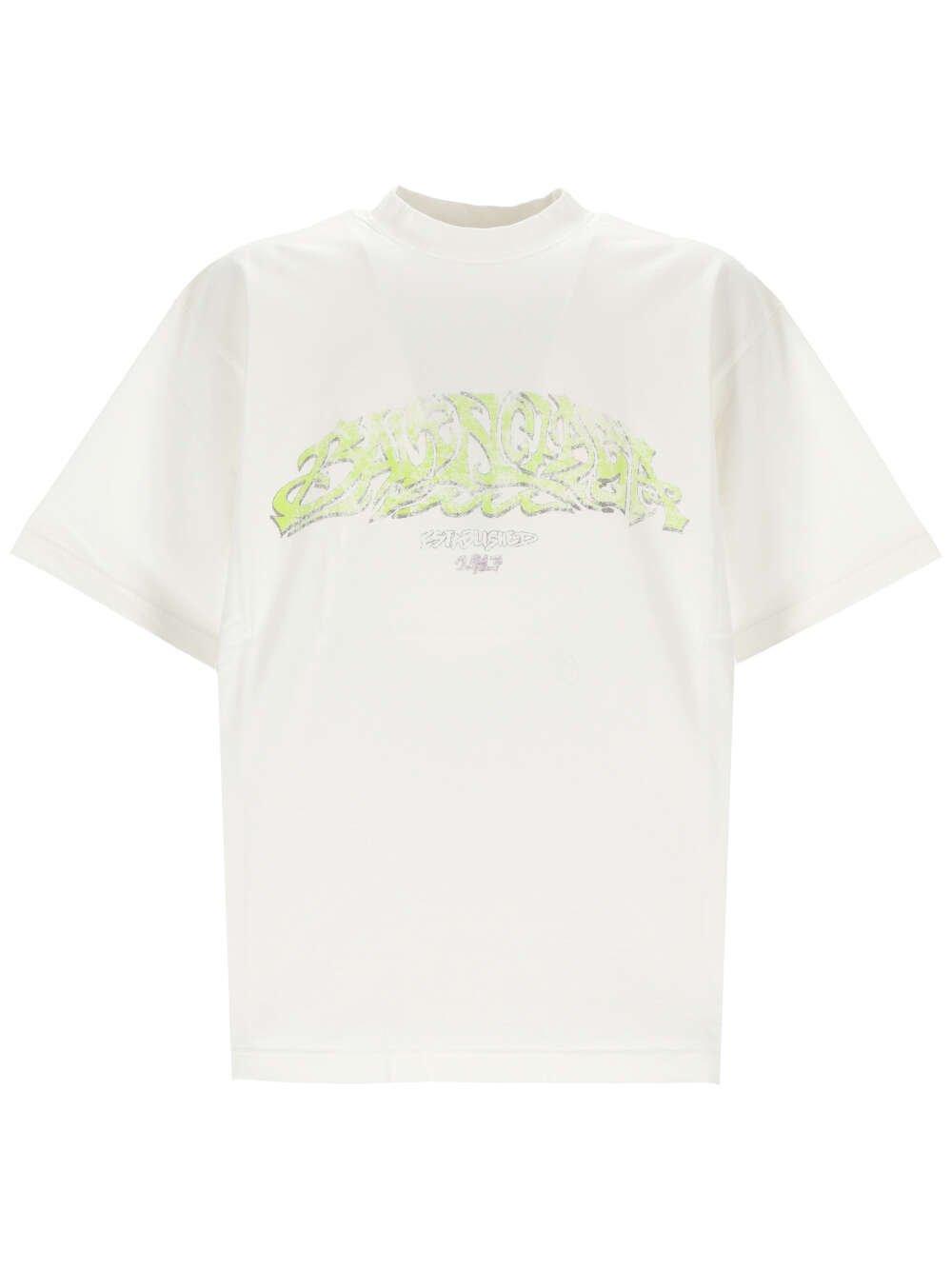 Shop Balenciaga Logo Printed Crewneck T-shirt In White