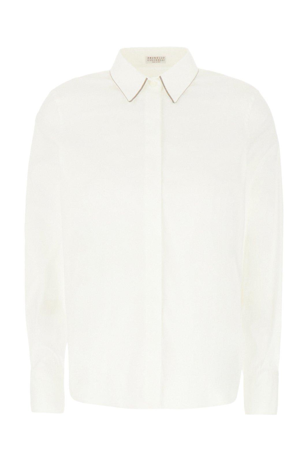 Brunello Cucinelli Monili Chain Detailed Long-sleeved Shirt In White